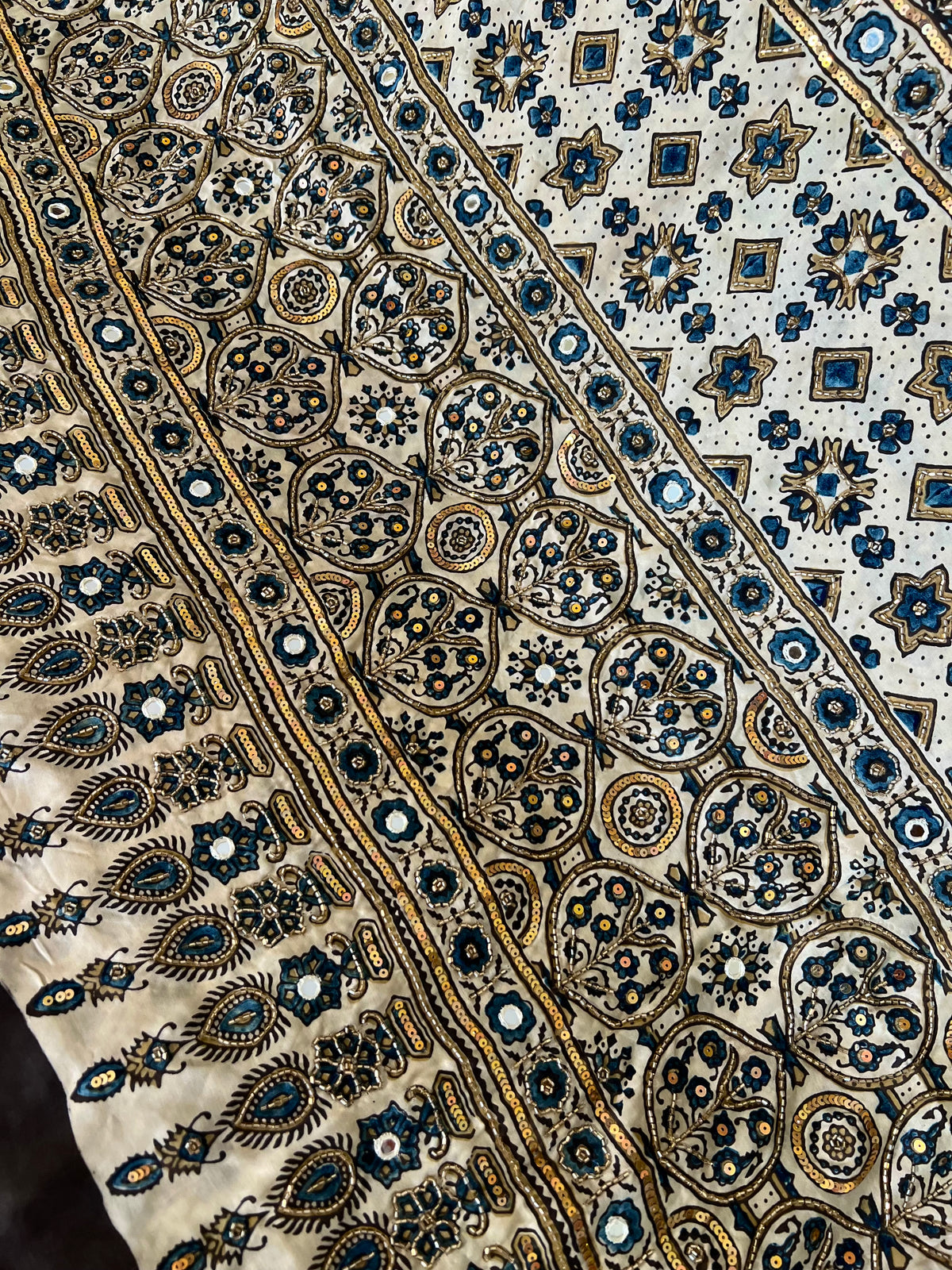 IVORY POETRY - Pure Modal Ajrakh Hand Embroidered Saree