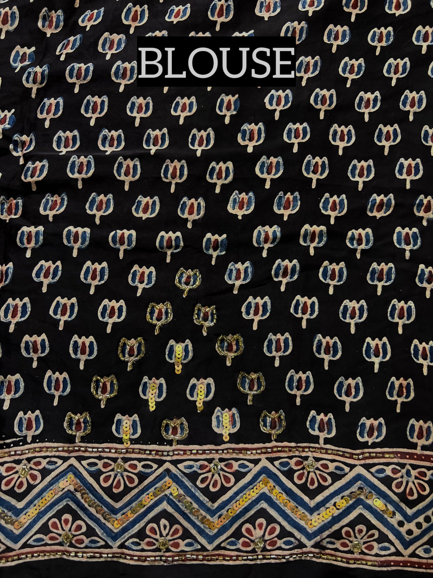 VELVET NIGHT - Pure Modal Ajrakh Hand Embroidered Saree