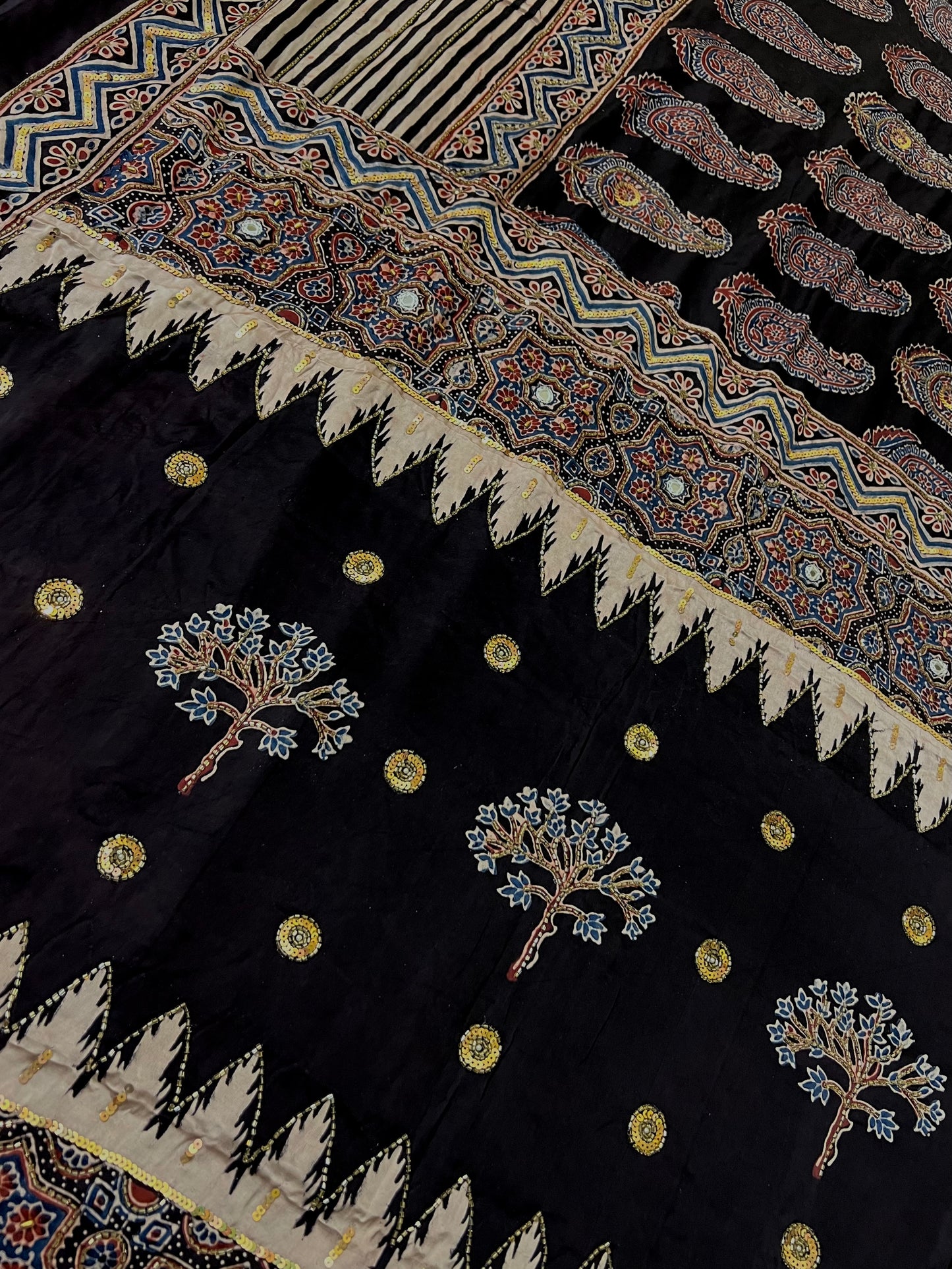 VELVET NIGHT - Pure Modal Ajrakh Hand Embroidered Saree