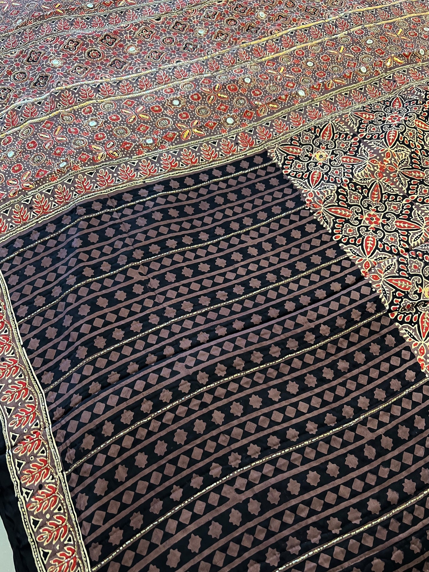 BROWN SUGAR - Pure Modal Ajrakh Hand Embroidered Saree