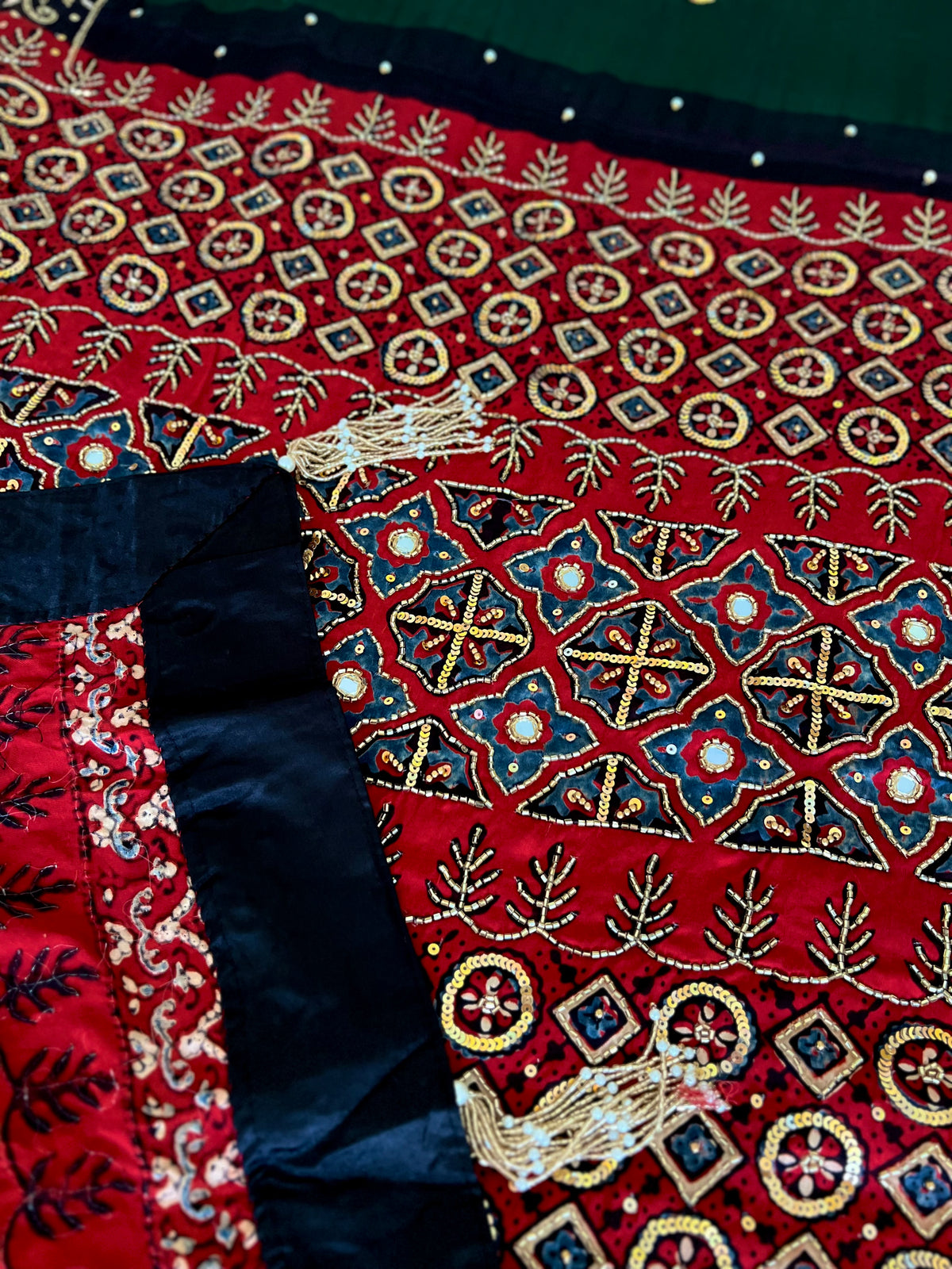 GREEN DESIRE - Pure Modal Ajrakh Hand Embroidered Saree