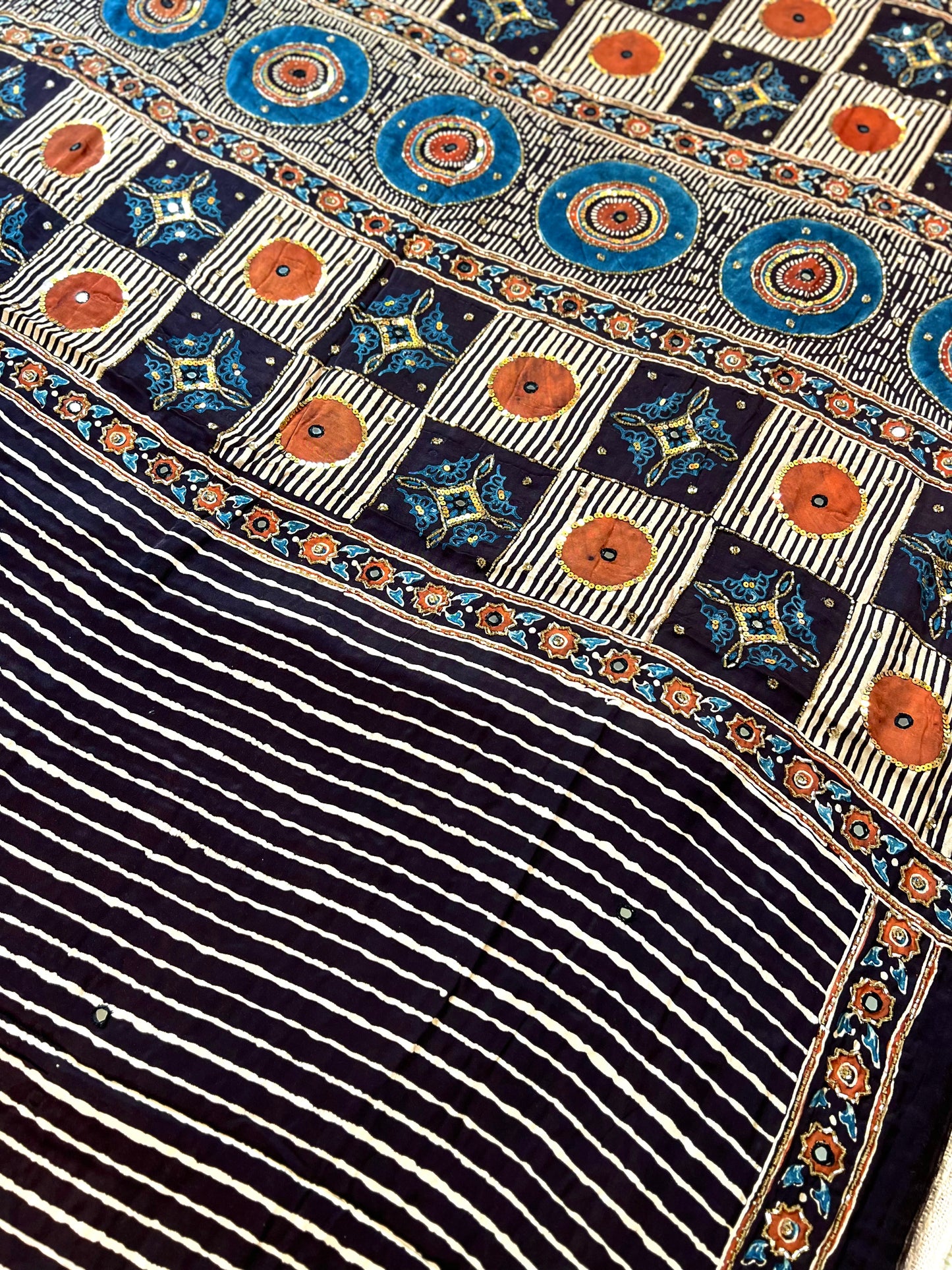 COCOA SPARKLE - Pure Modal Ajrakh Hand Embroidered Saree