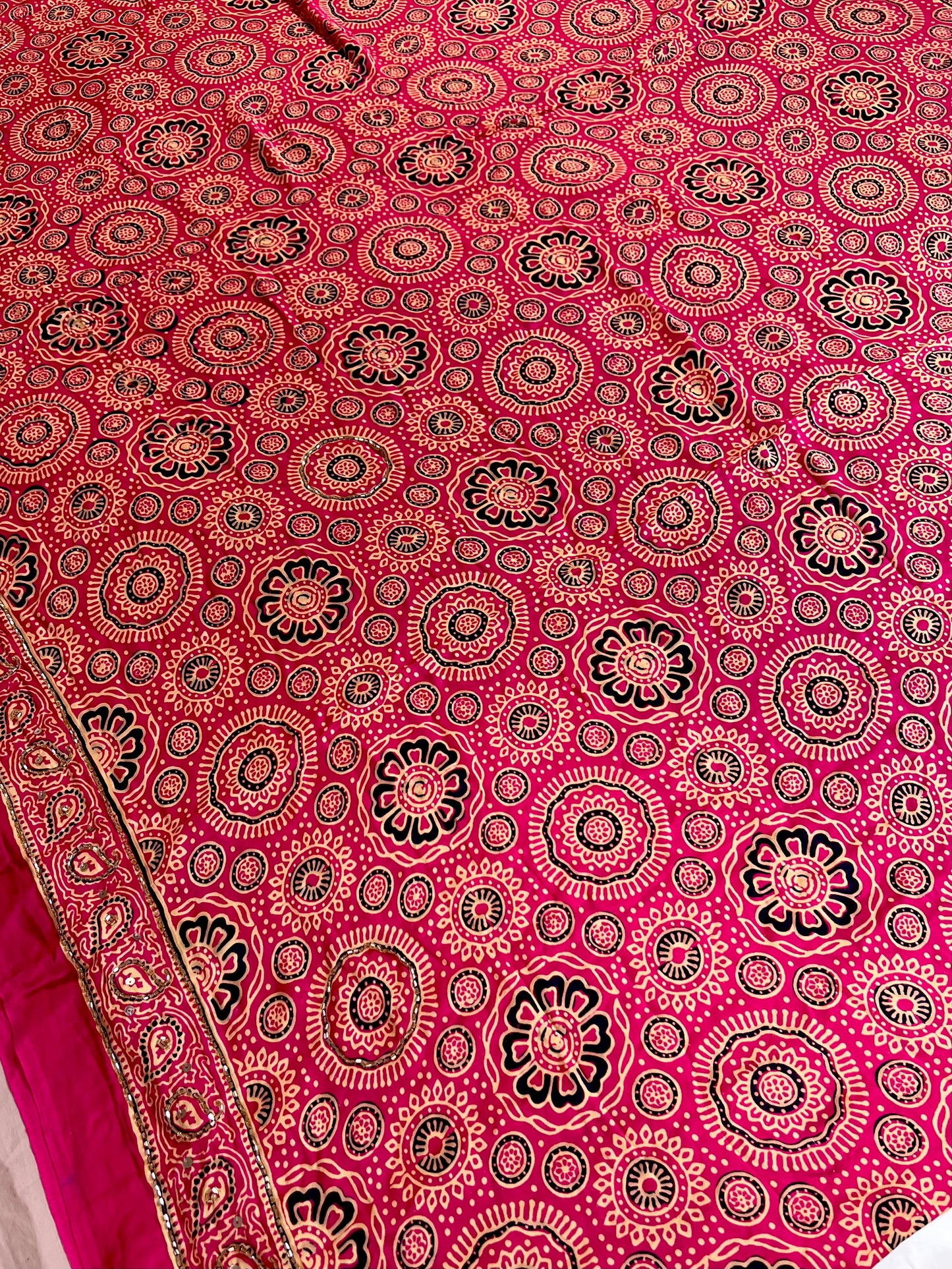 FUCHSIA MUSE - Pure Modal Ajrakh Hand Embroidered Saree