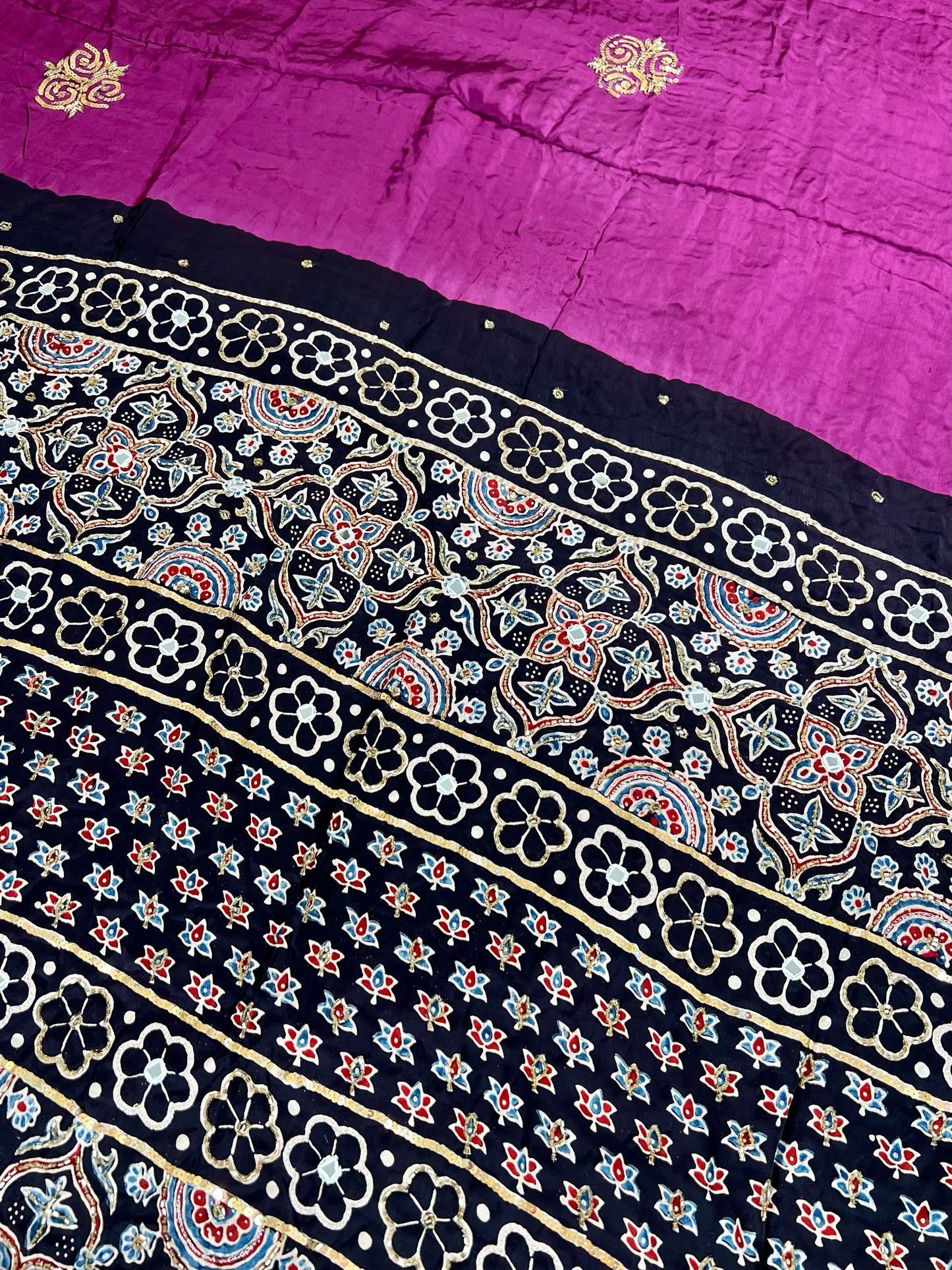 PLUM ROSE - Pure Modal Ajrakh Hand Embroidered Saree