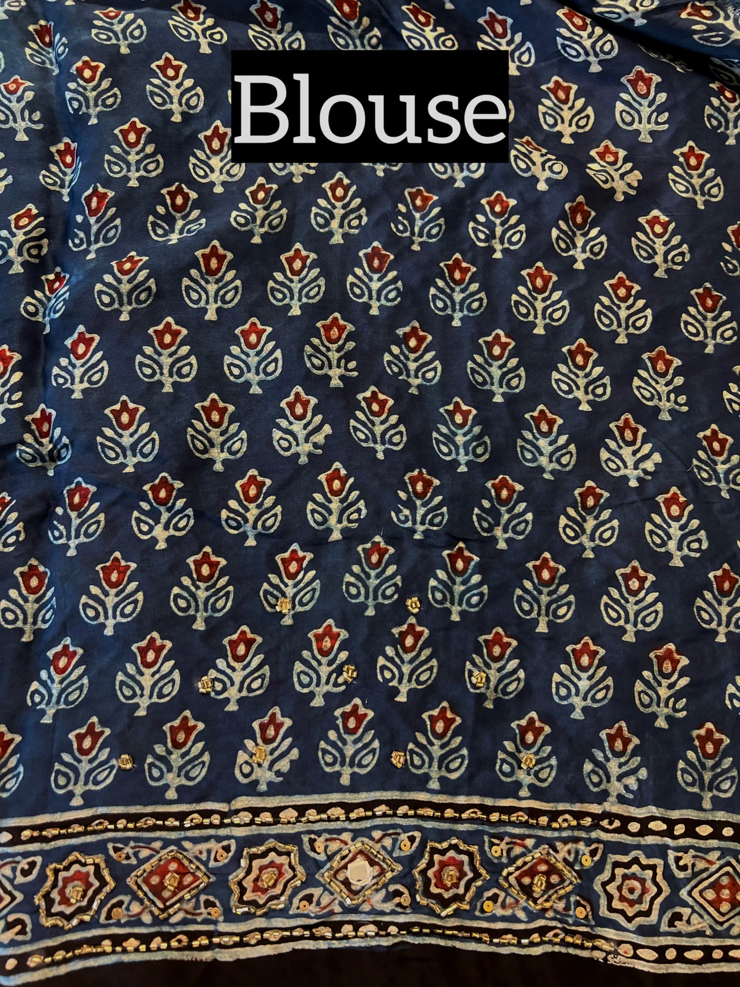 TIDAL MUSE - Pure Modal Ajrakh Hand Embroidered Saree