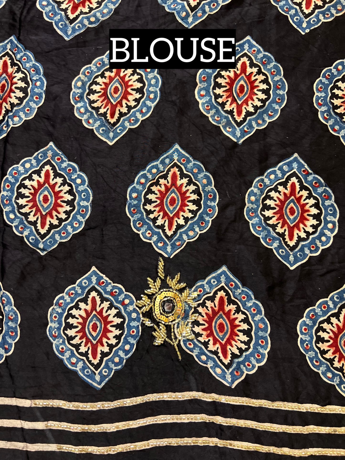 SAPPHIRE ROSE - Pure Modal Ajrakh Hand Embroidered Saree