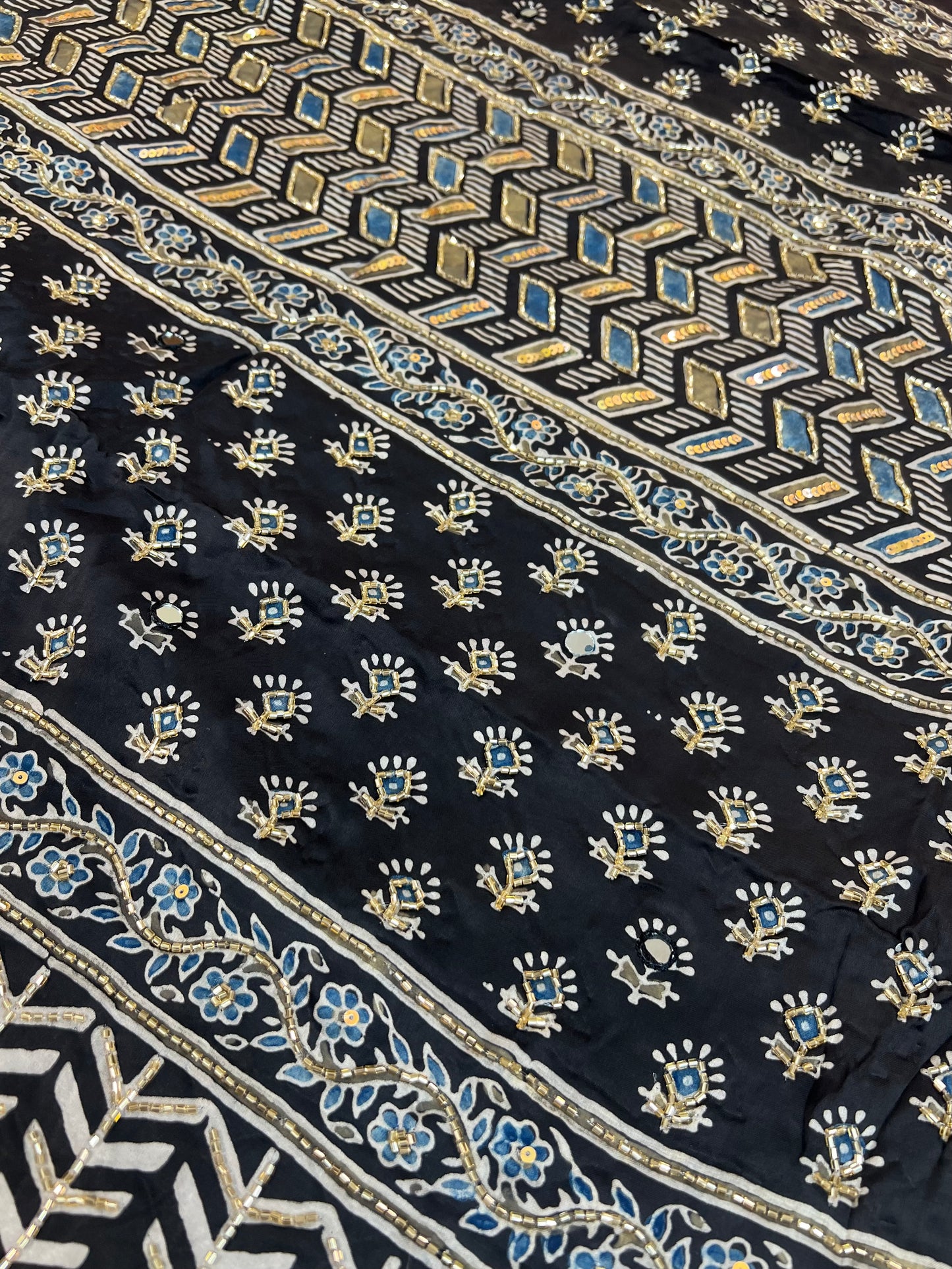 CANDY ROSE - Pure Modal Ajrakh Hand Embroidered Saree