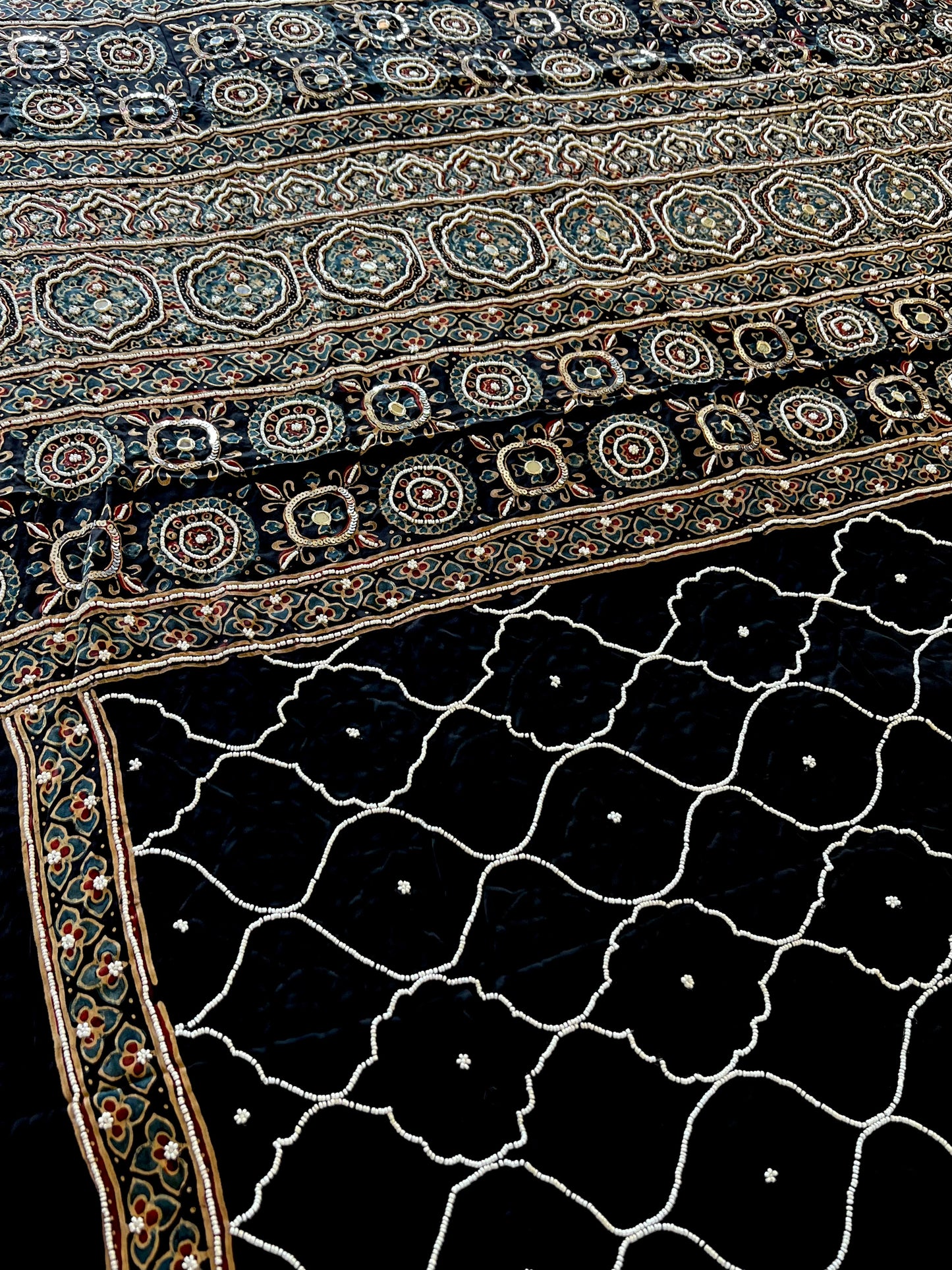CELESTIAL REVERIE - Pure Modal Ajrakh Hand Embroidered Saree