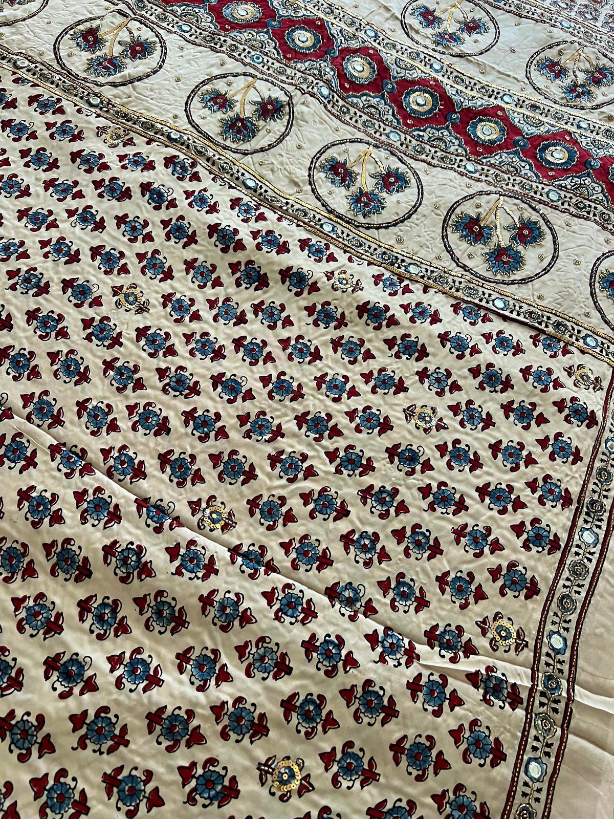 VANILLA VELVET - Pure Modal Ajrakh Hand Embroidered Saree