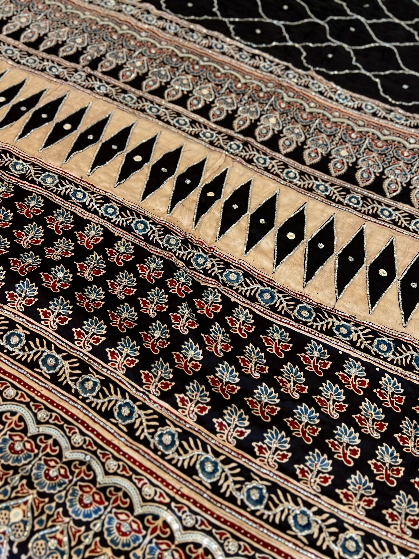 Celestial Night - Pure Modal Ajrakh Hand Embroidered Saree