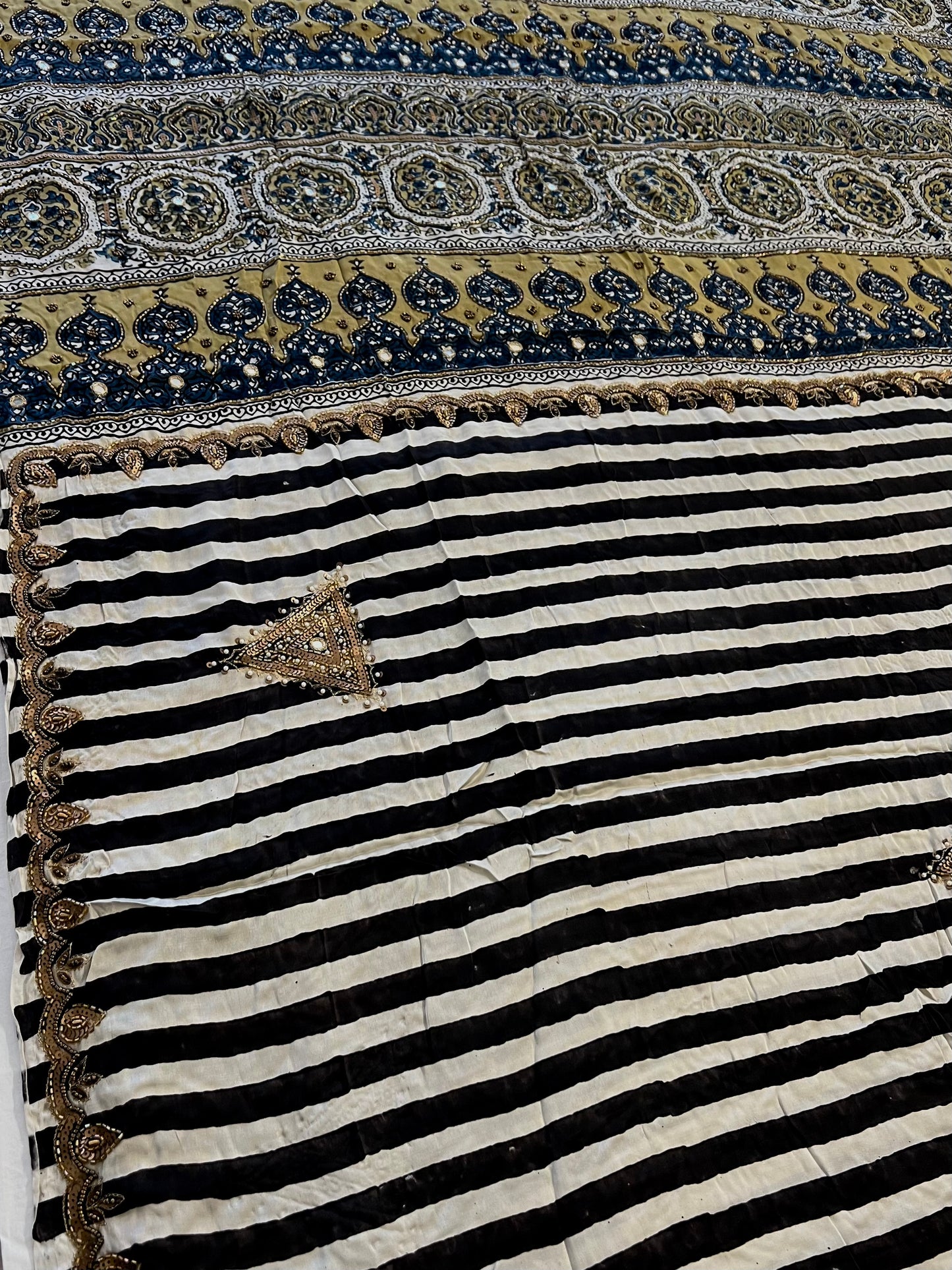 REGAL STRIPES - Pure Modal Ajrakh Hand Embroidered Saree
