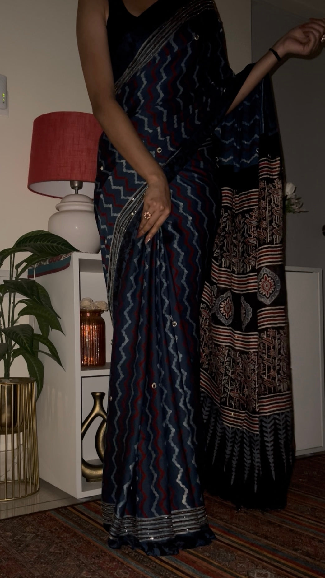BLUE MIRAGE - Pure Modal Ajrakh Hand Embroidered Saree