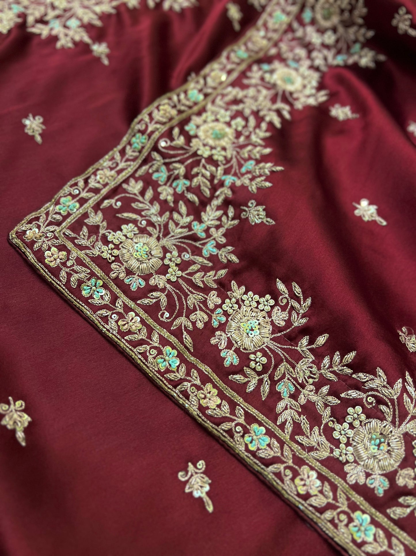 DILRUBA - Pure Satin Zardosi Hand Embroidered Saree