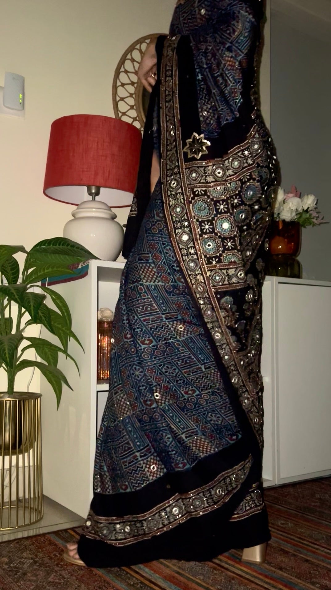 ASTRAL BLUE - Pure Modal Ajrakh Hand Embroidered Saree