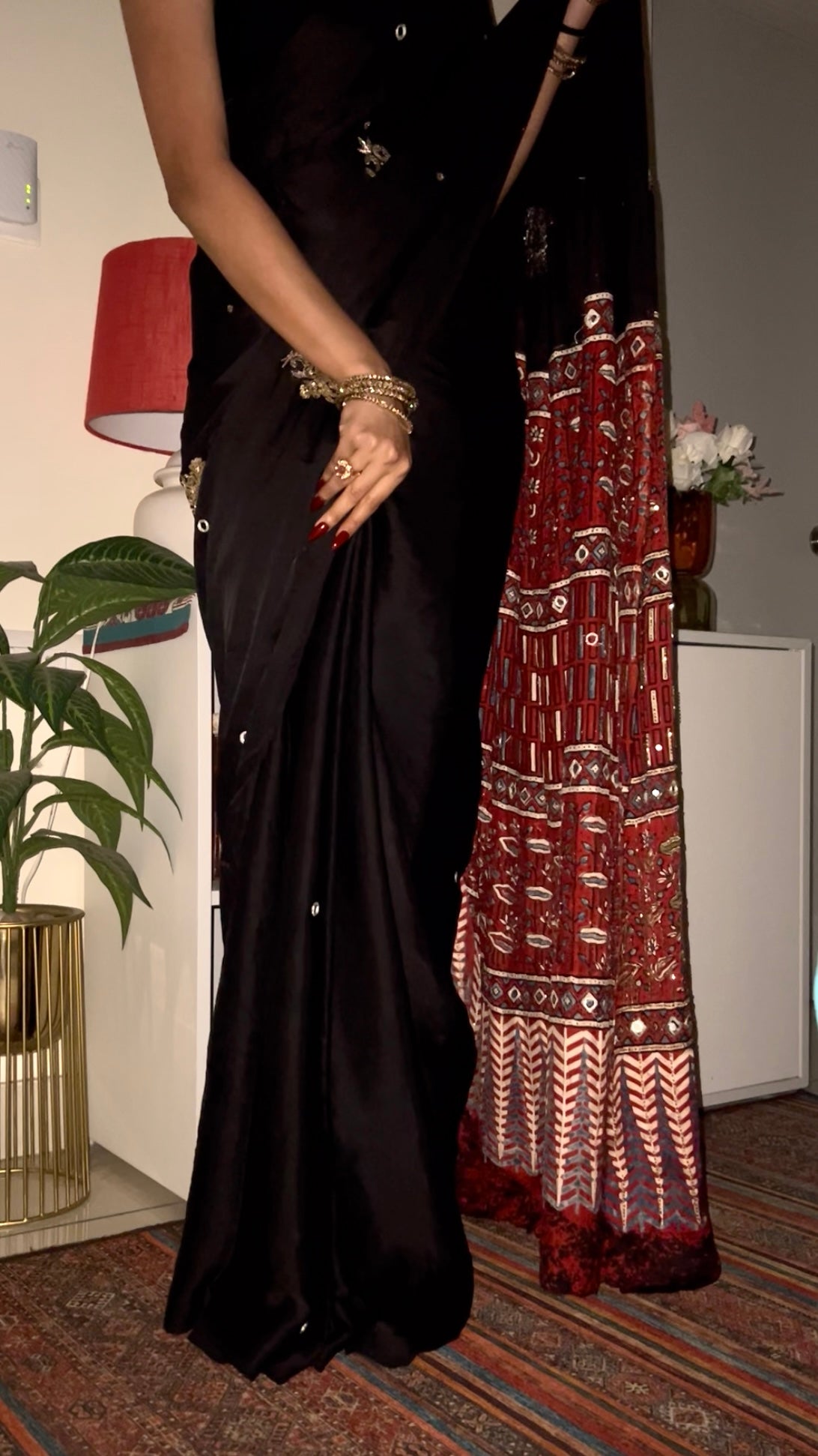 NIGHT ORCHID - Pure Modal Ajrakh Hand Embroidered Saree