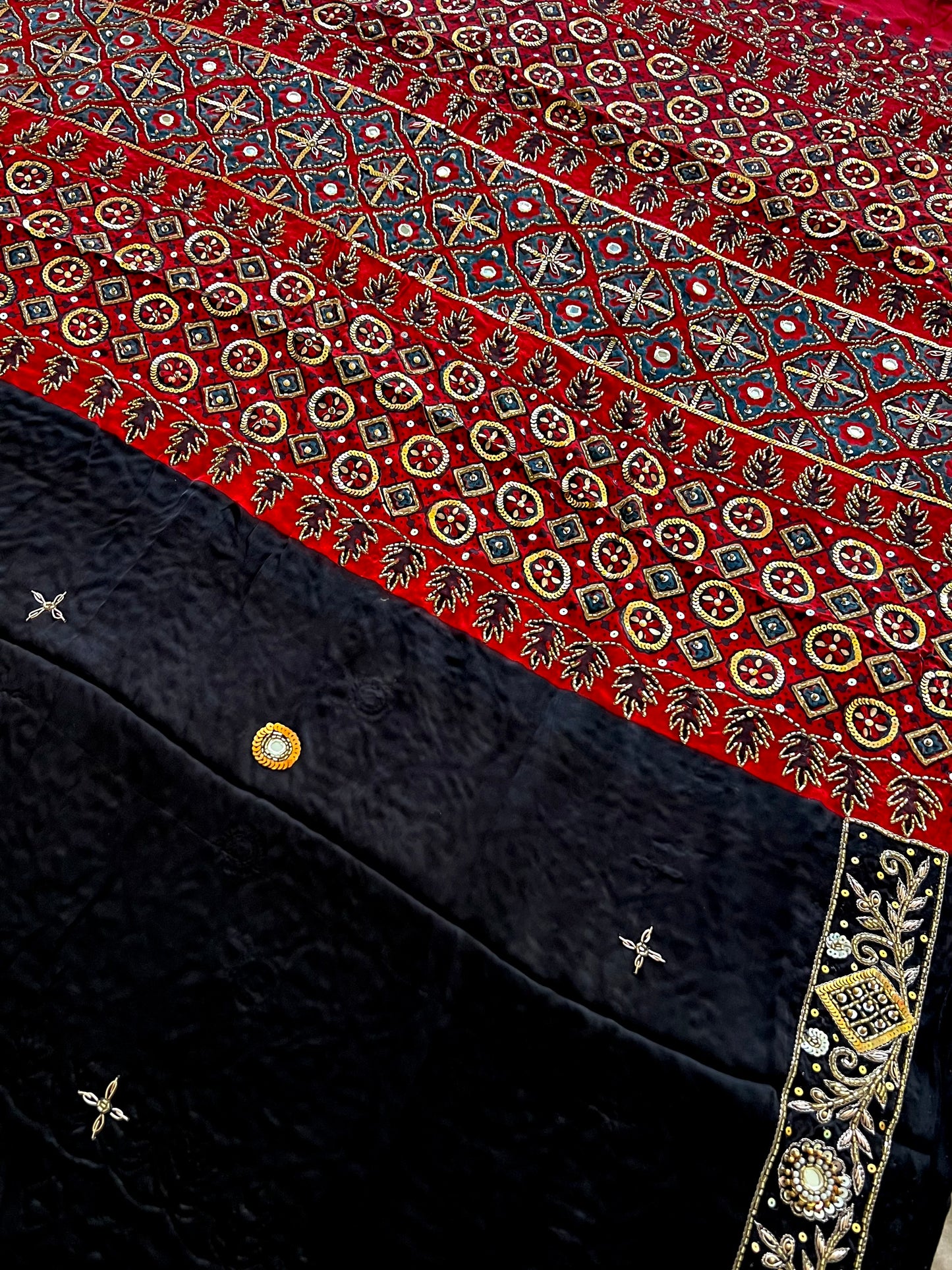 BLACK DESIRE - Pure Modal Ajrakh Hand Embroidered Saree