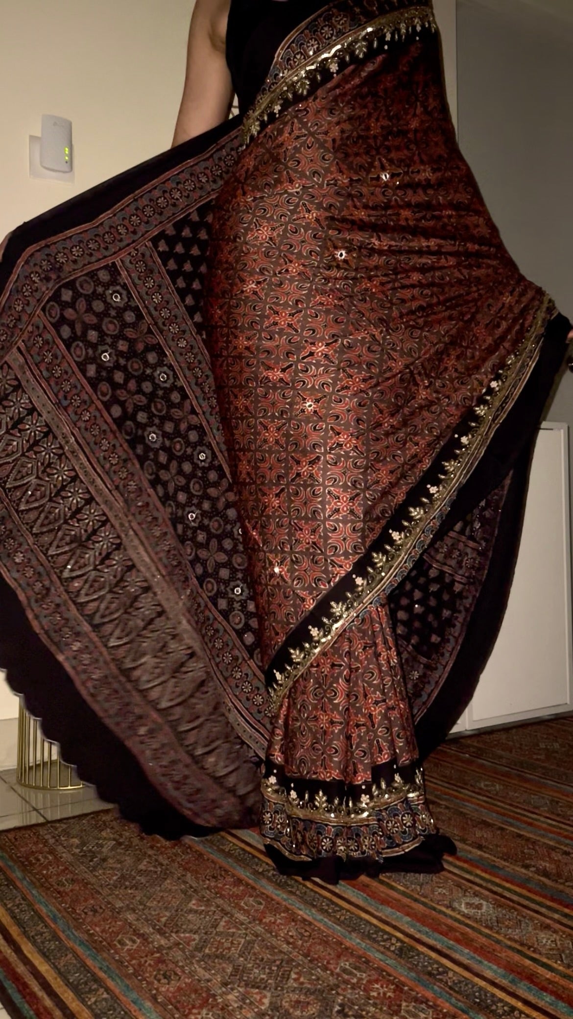 EARTH & EMBER - Pure Modal Ajrakh Hand Embroidered Saree
