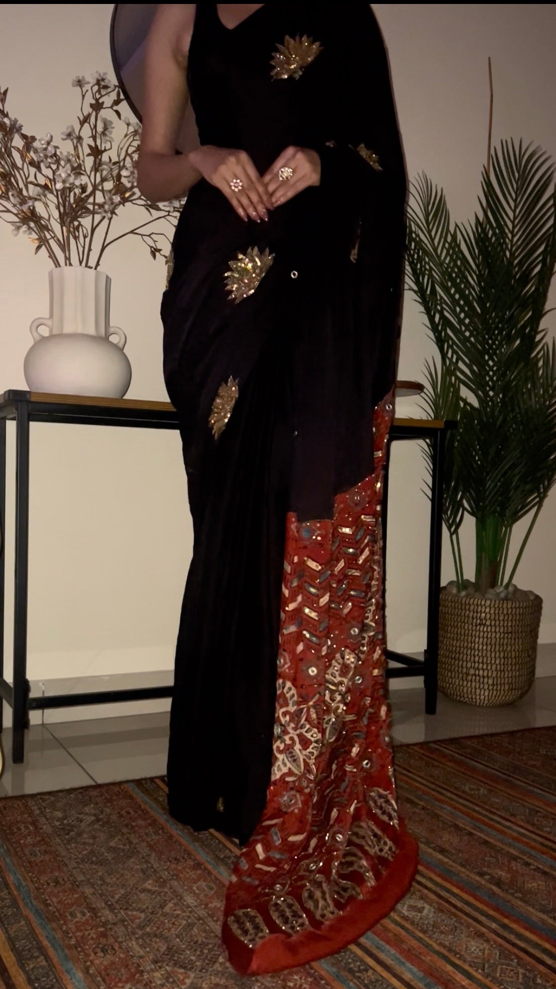 IMPERIAL LOTUS - Pure Modal Ajrakh Hand Embroidered Saree