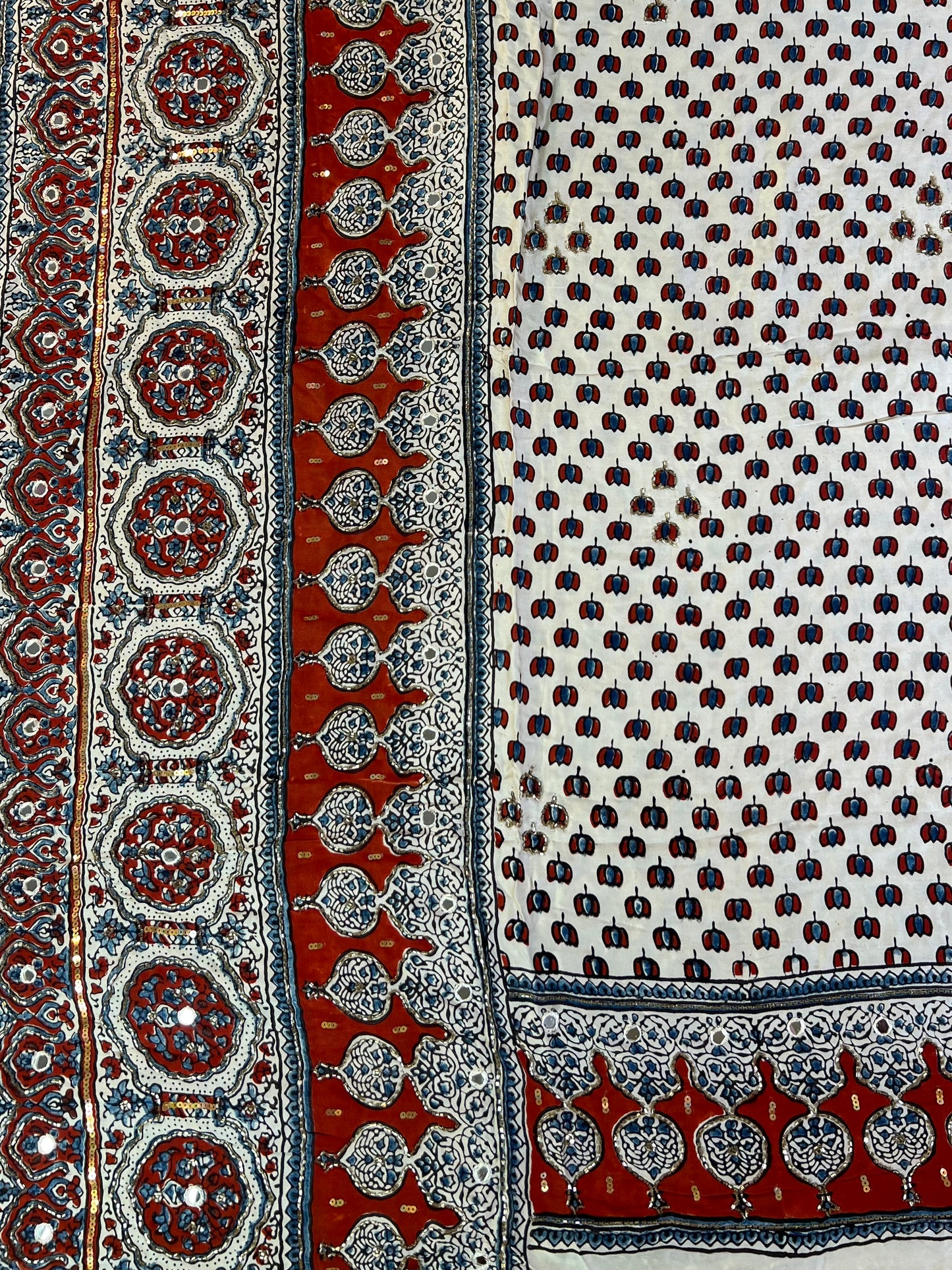 IVORY RANI - Pure Modal Ajrakh Hand Embroidered Saree