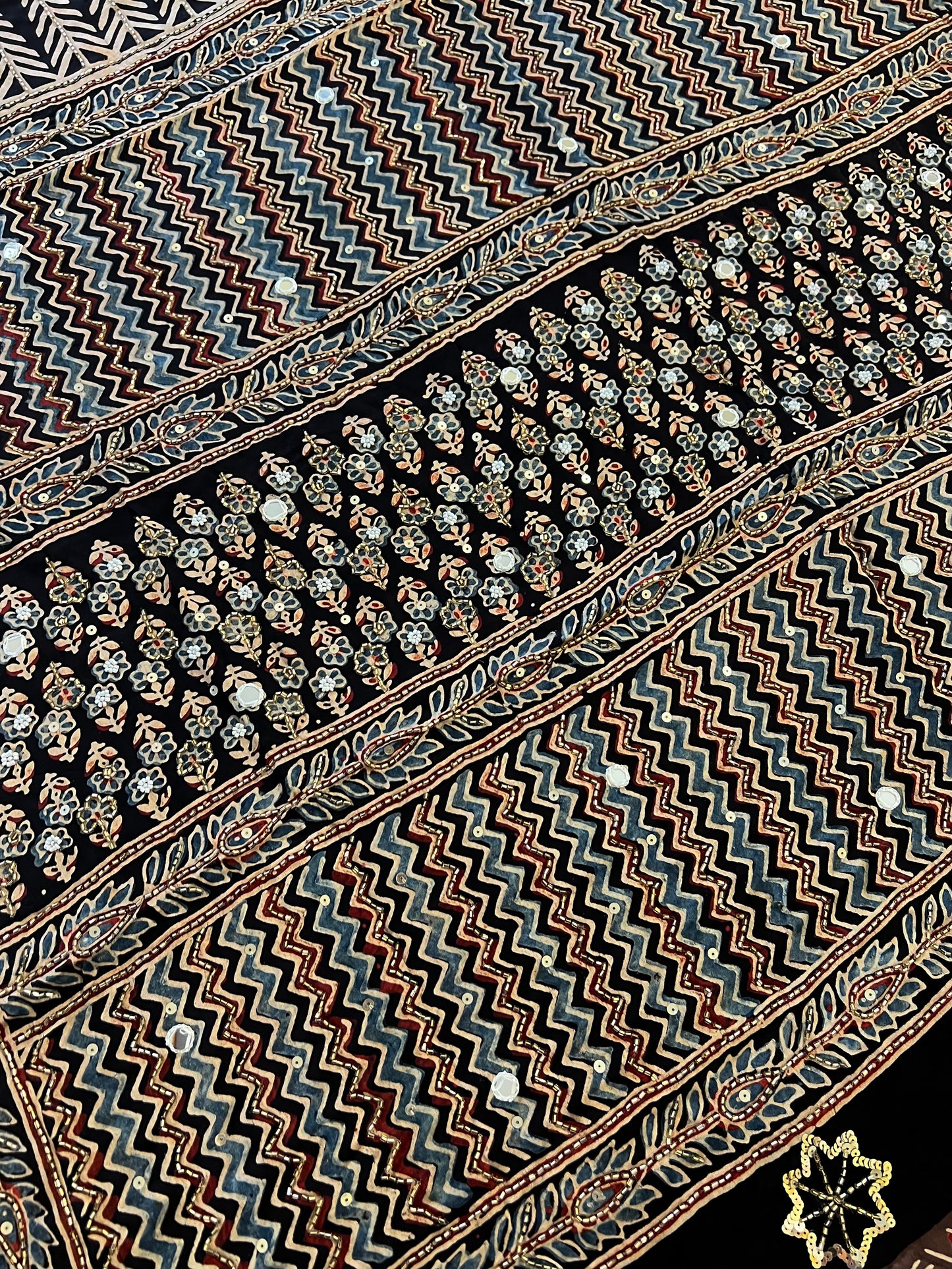 CHESTNUT MUSE - Pure Modal Ajrakh Hand Embroidered Saree
