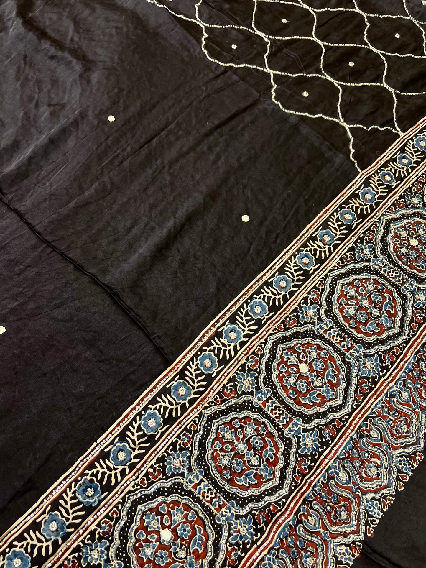 STARRY NIGHT - Pure Modal Ajrakh Hand Embroidered Saree