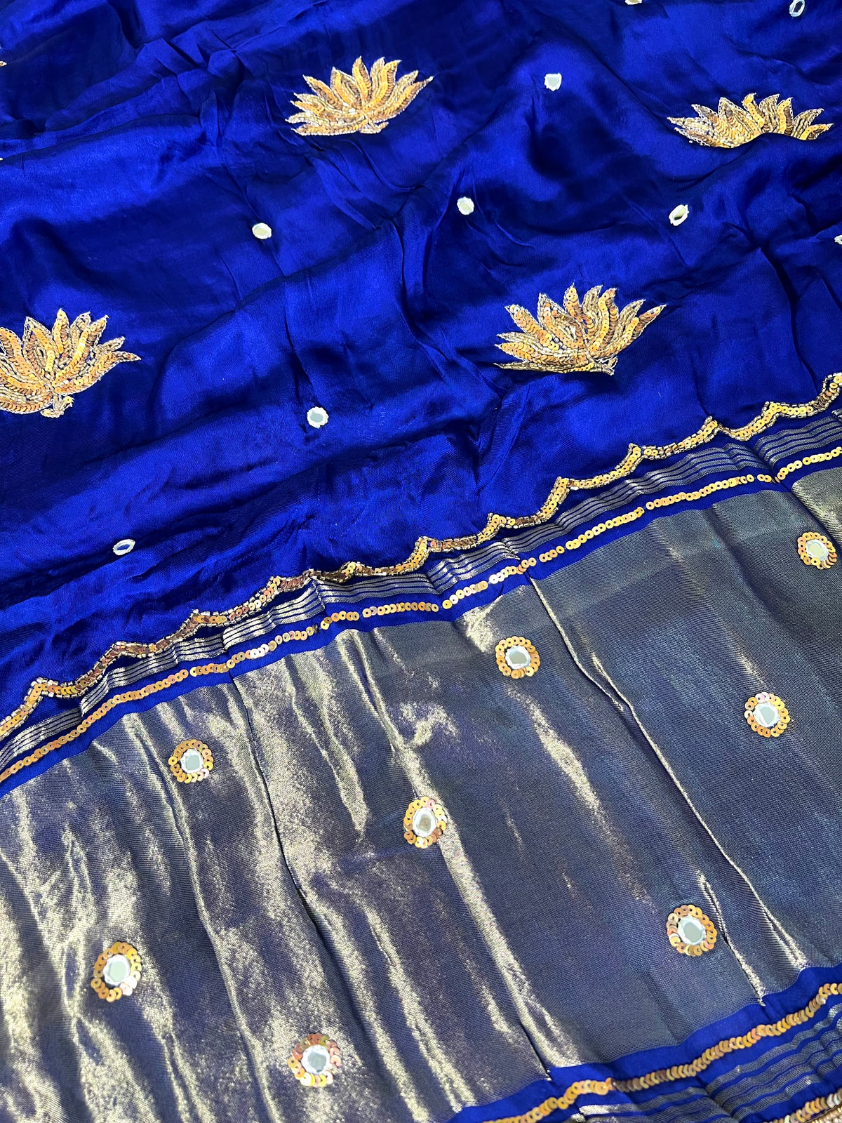 SAPPHIRE LOTUS - Pure Modal Hand Embroidered Saree with Tassels
