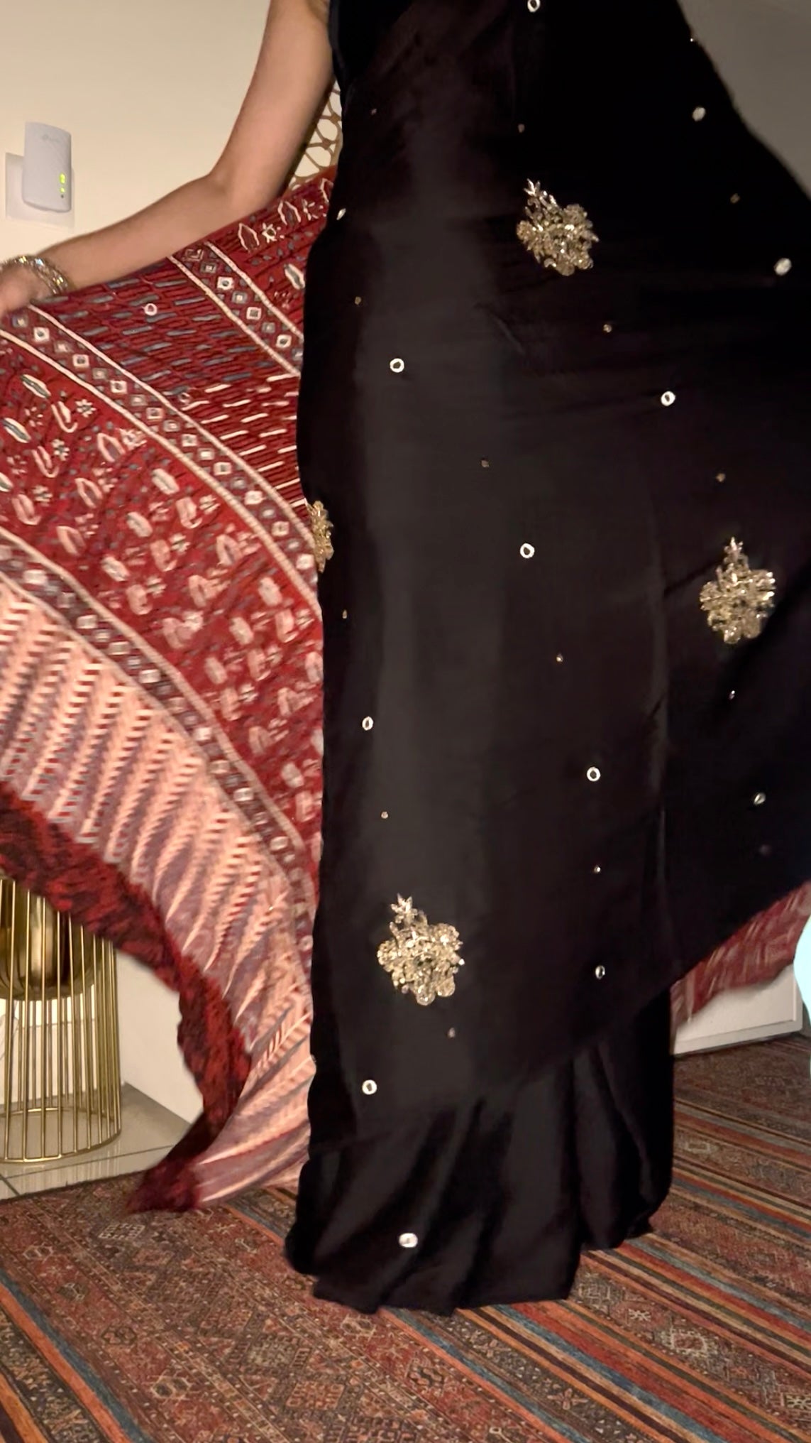 NIGHT ORCHID - Pure Modal Ajrakh Hand Embroidered Saree