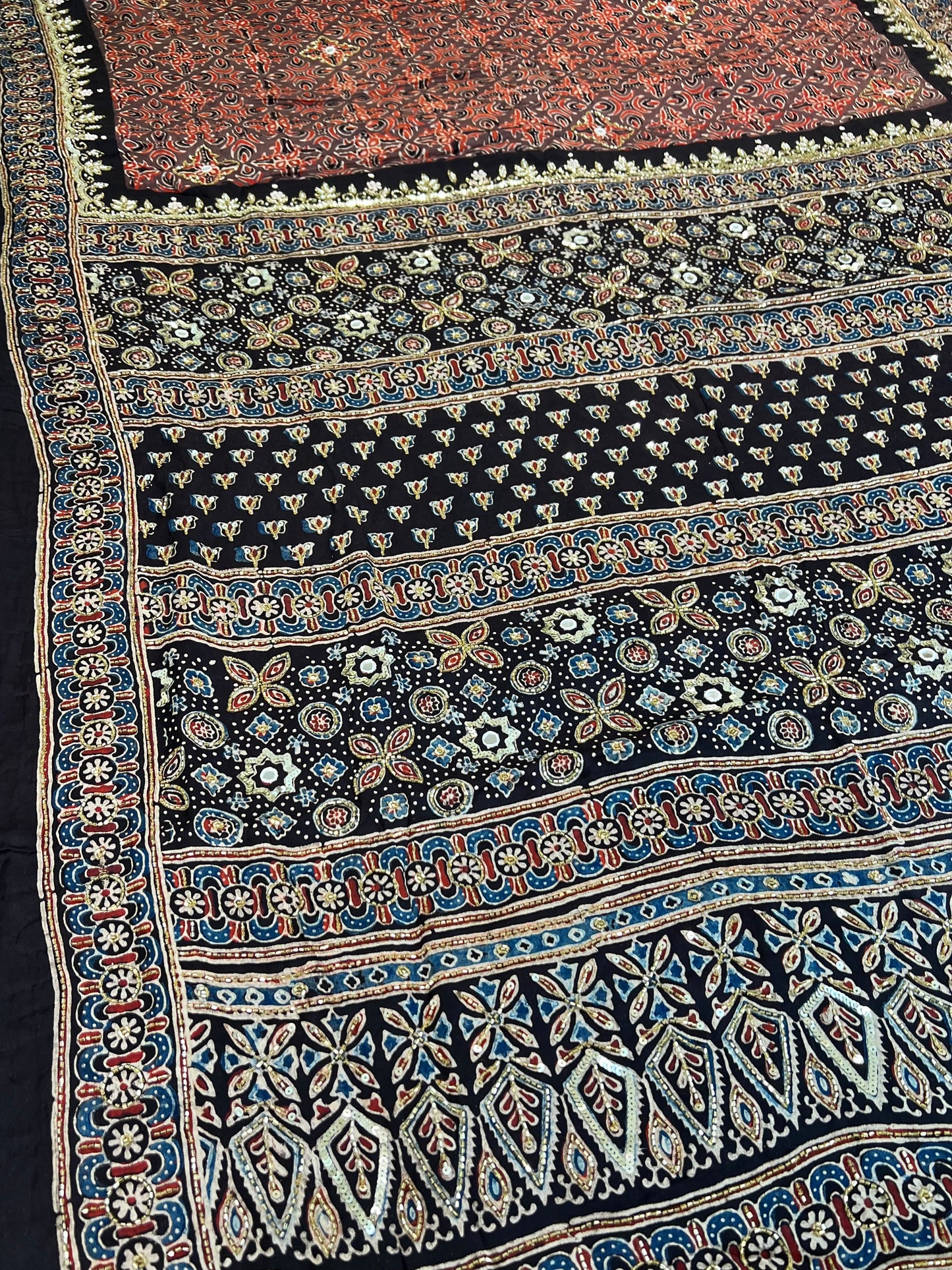 EARTH & EMBER - Pure Modal Ajrakh Hand Embroidered Saree