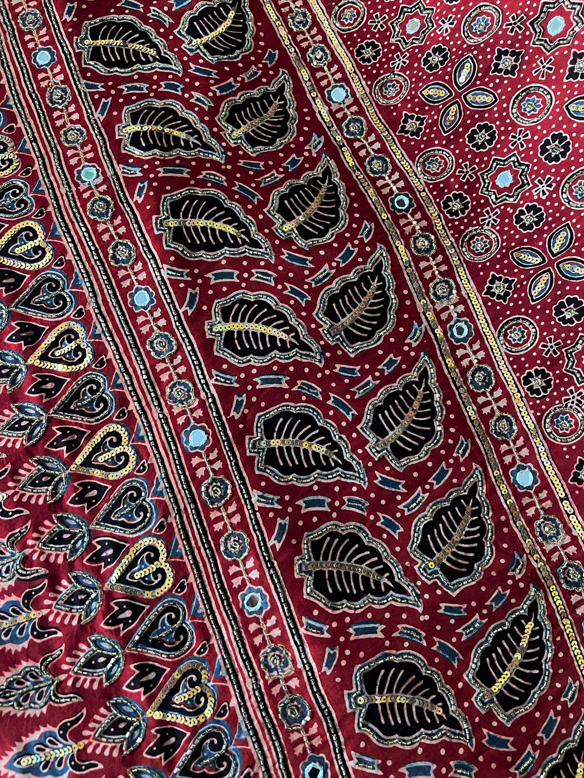 COAL ROSE - Pure Modal Ajrakh Hand Embroidered Saree
