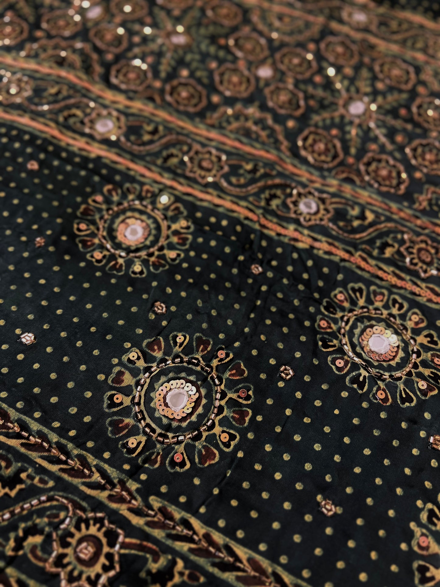 GARDEN WHISPER - Pure Modal Ajrakh Hand Embroidered Saree