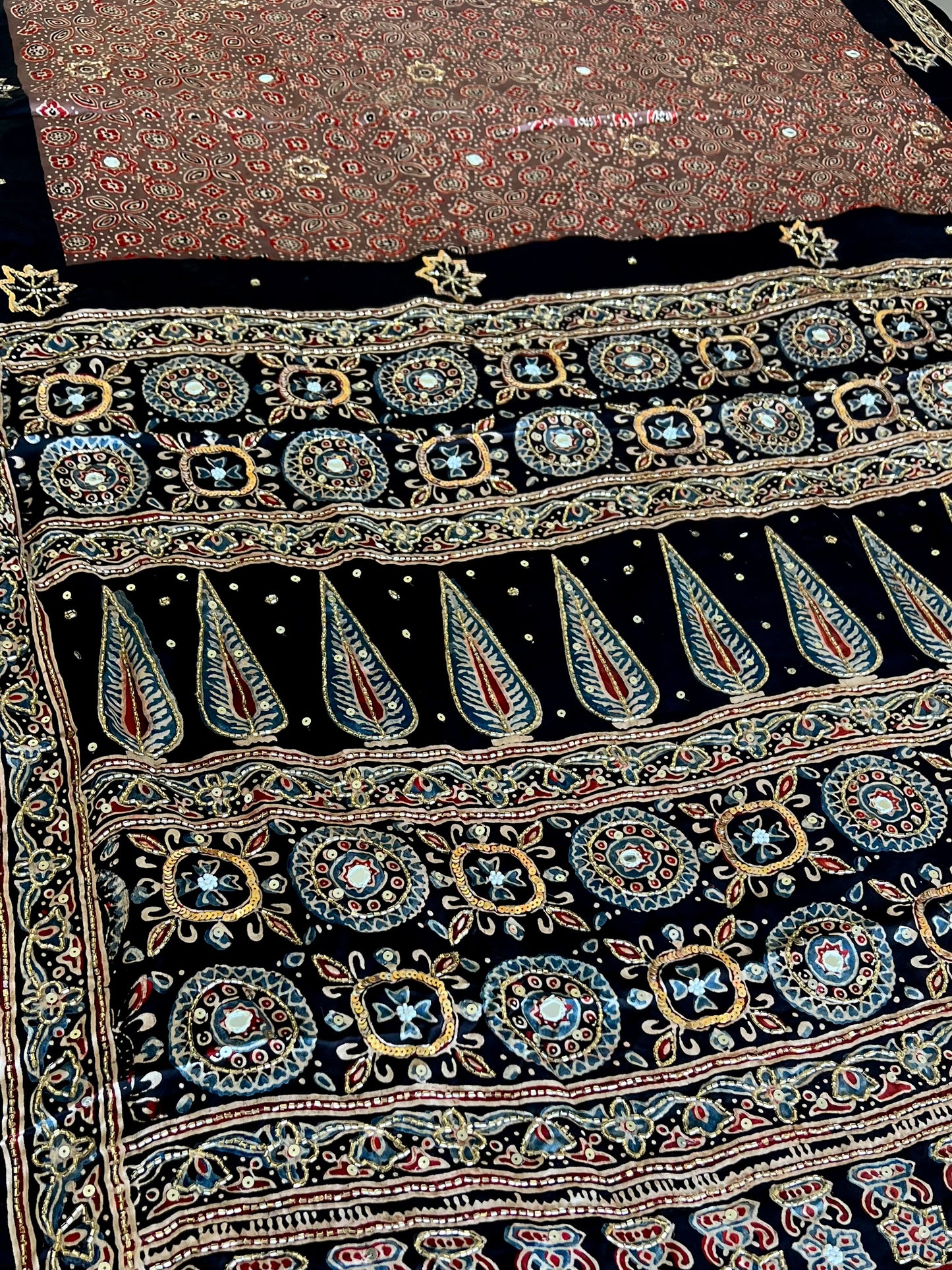 WILD ROSEWOOD - Pure Modal Ajrakh Hand Embroidered Saree