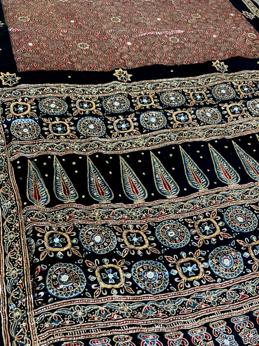 WILD ROSEWOOD - Pure Modal Ajrakh Hand Embroidered Saree