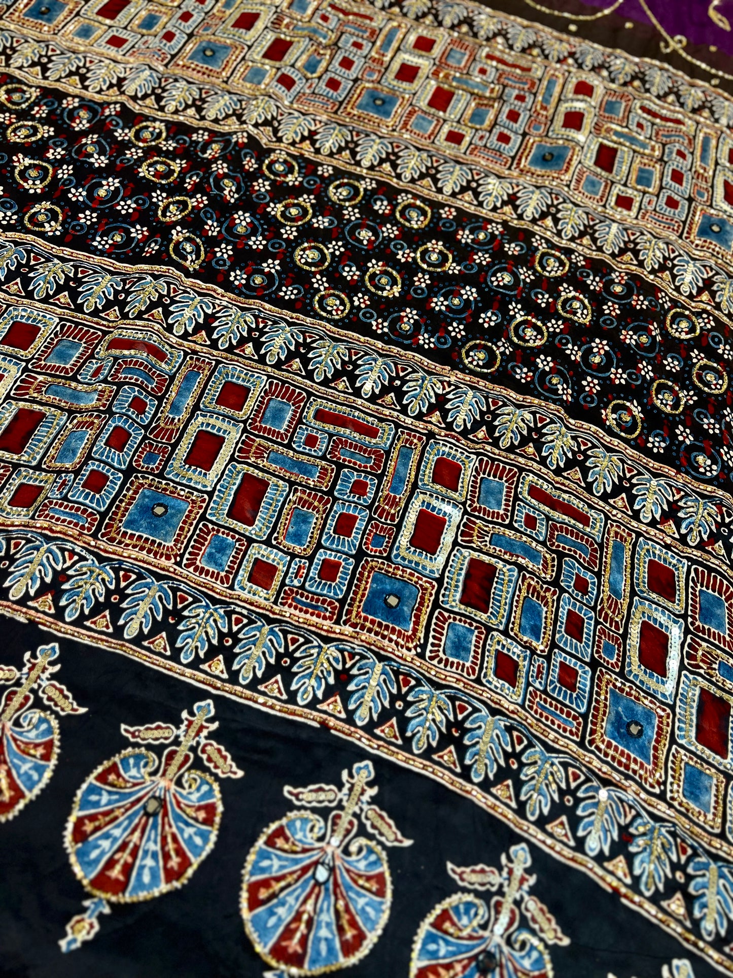 MIDNIGHT AMETHYST - Pure Modal Ajrakh Hand Embroidered Saree