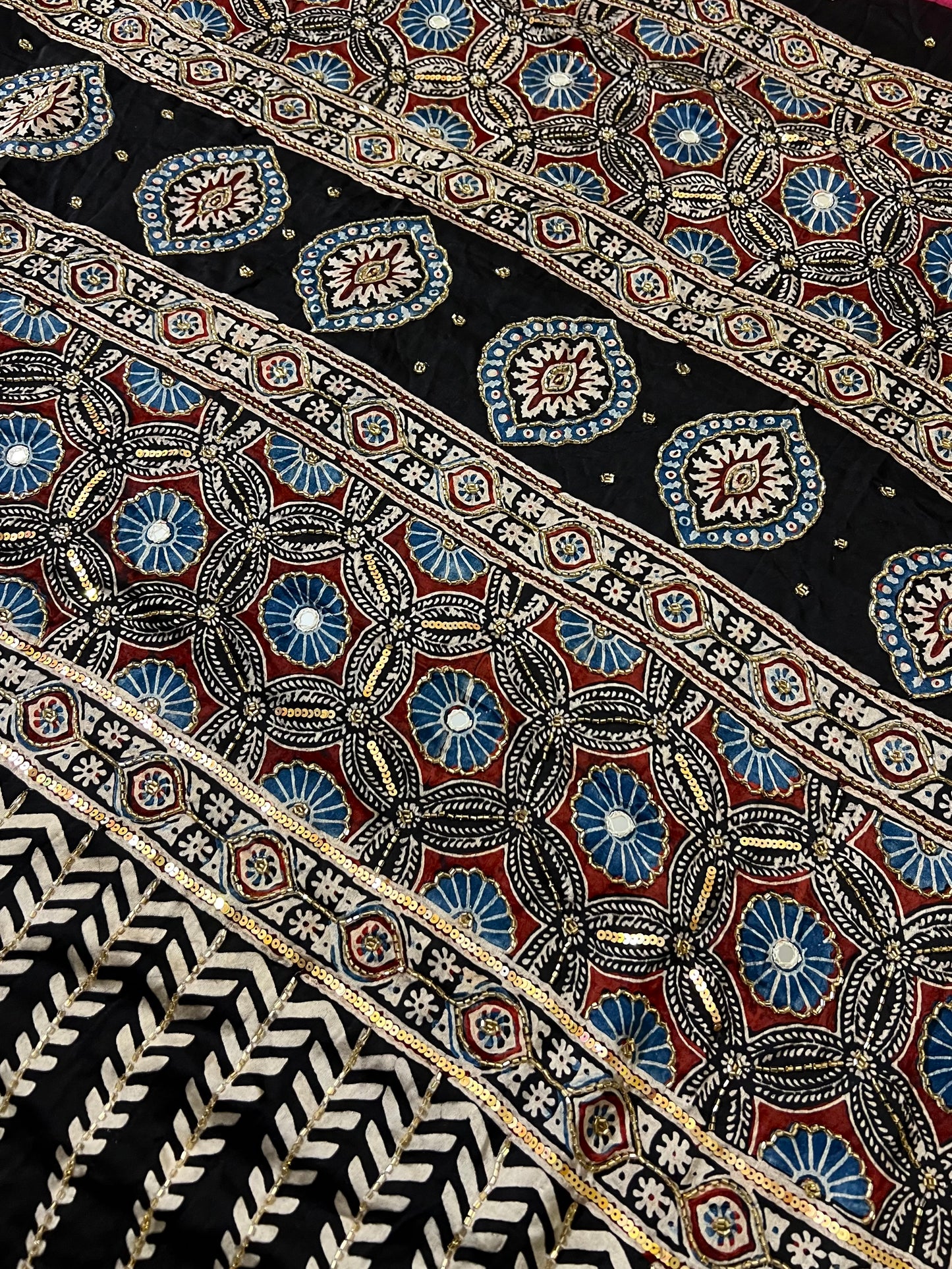 SPINEL ROSE - Pure Modal Ajrakh Hand Embroidered Saree