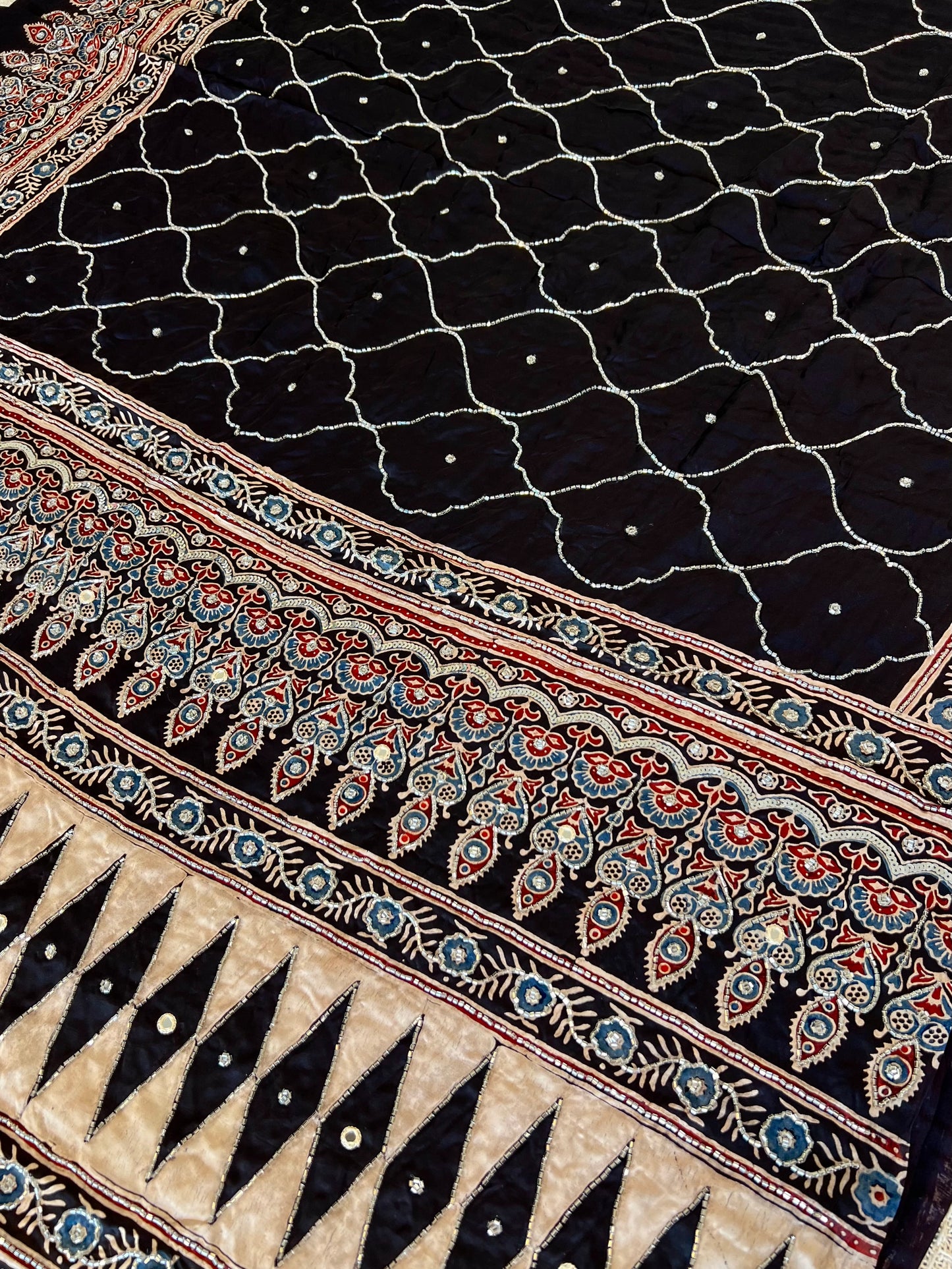 Celestial Night - Pure Modal Ajrakh Hand Embroidered Saree