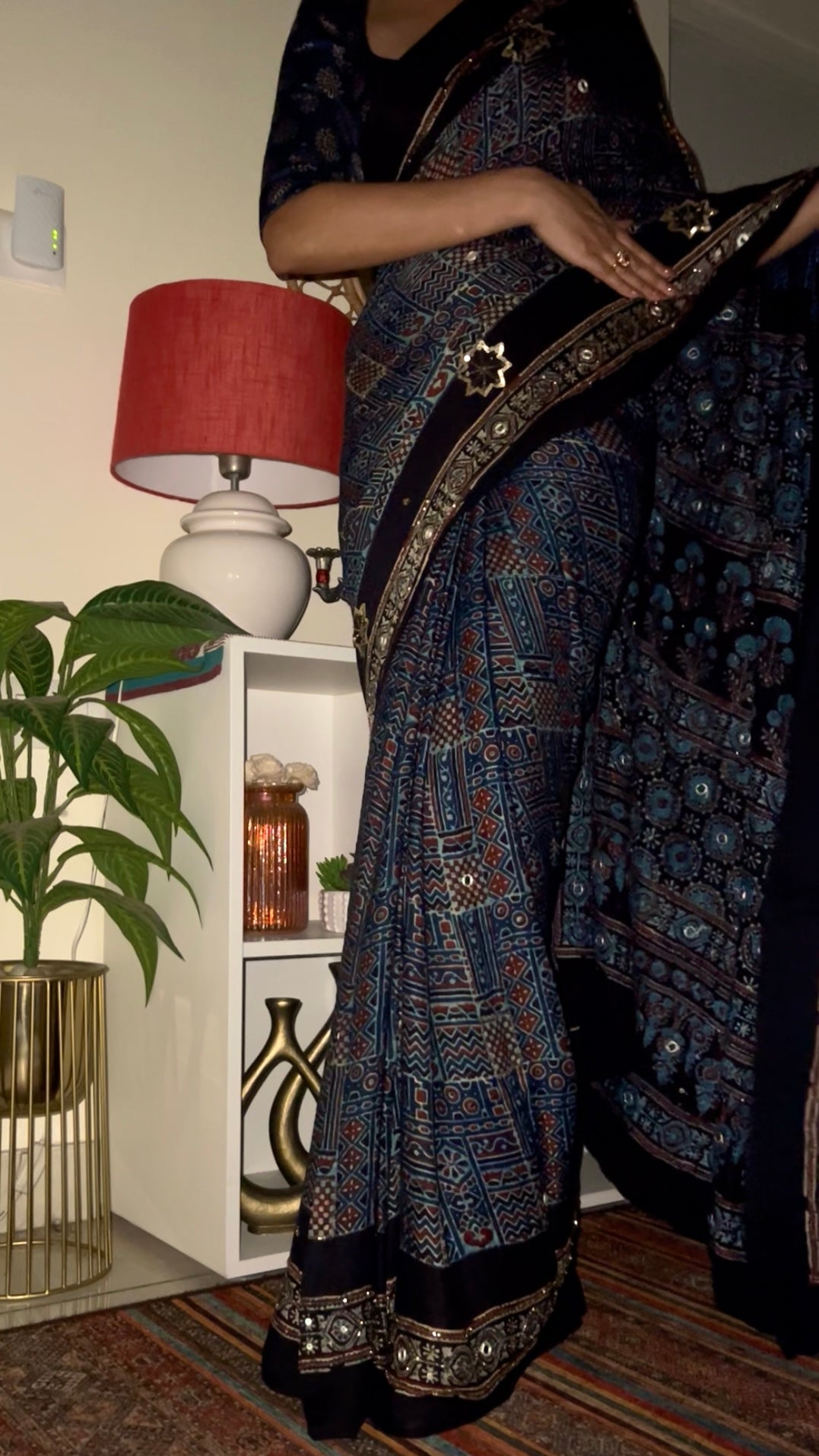 ASTRAL BLUE - Pure Modal Ajrakh Hand Embroidered Saree