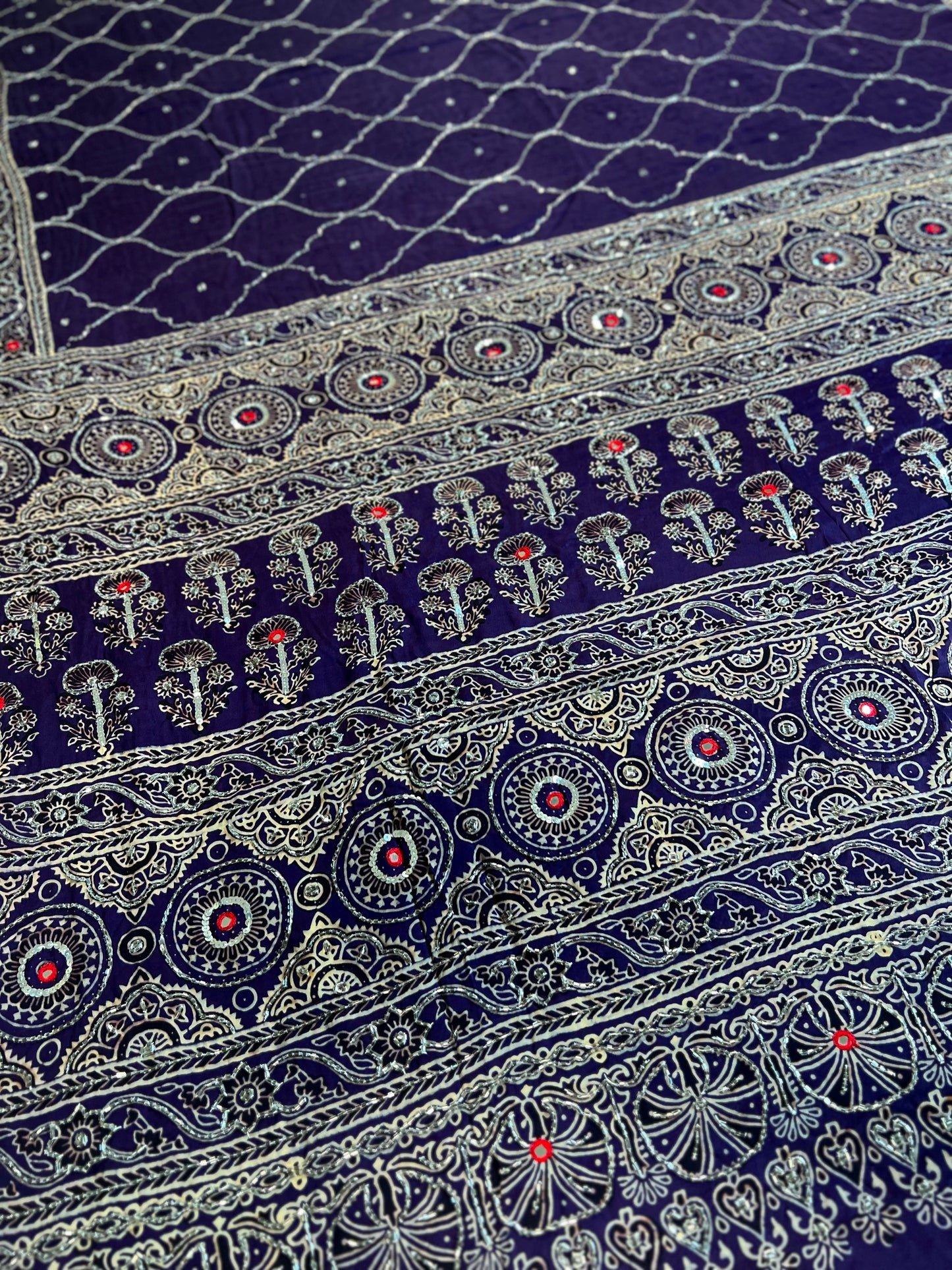 PURPLE STARDUST - Pure Modal Ajrakh Hand Embroidered Saree