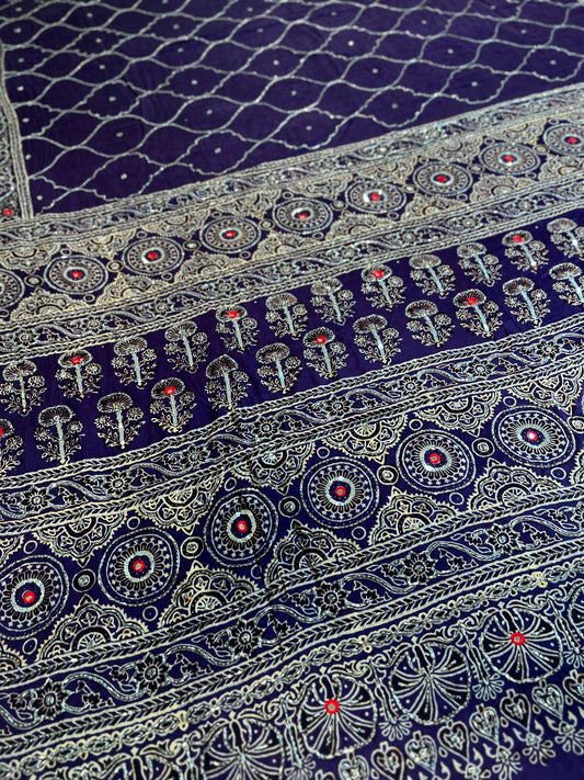 PURPLE STARDUST - Pure Modal Ajrakh Hand Embroidered Saree