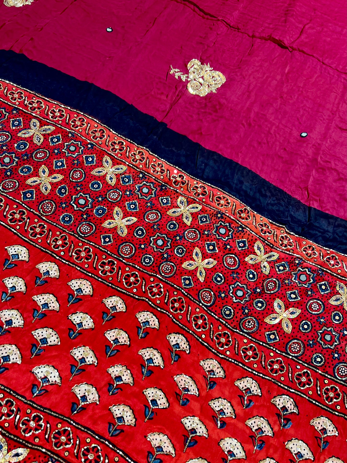 RUBY ROSE - Pure Modal Ajrakh Hand Embroidered Saree