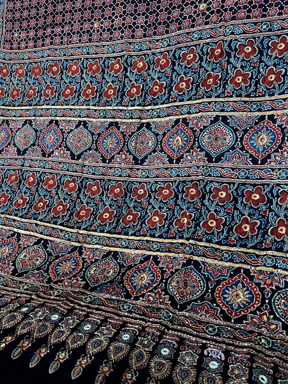 BURNT CHESTNUT - Pure Modal Ajrakh Hand Embroidered Saree