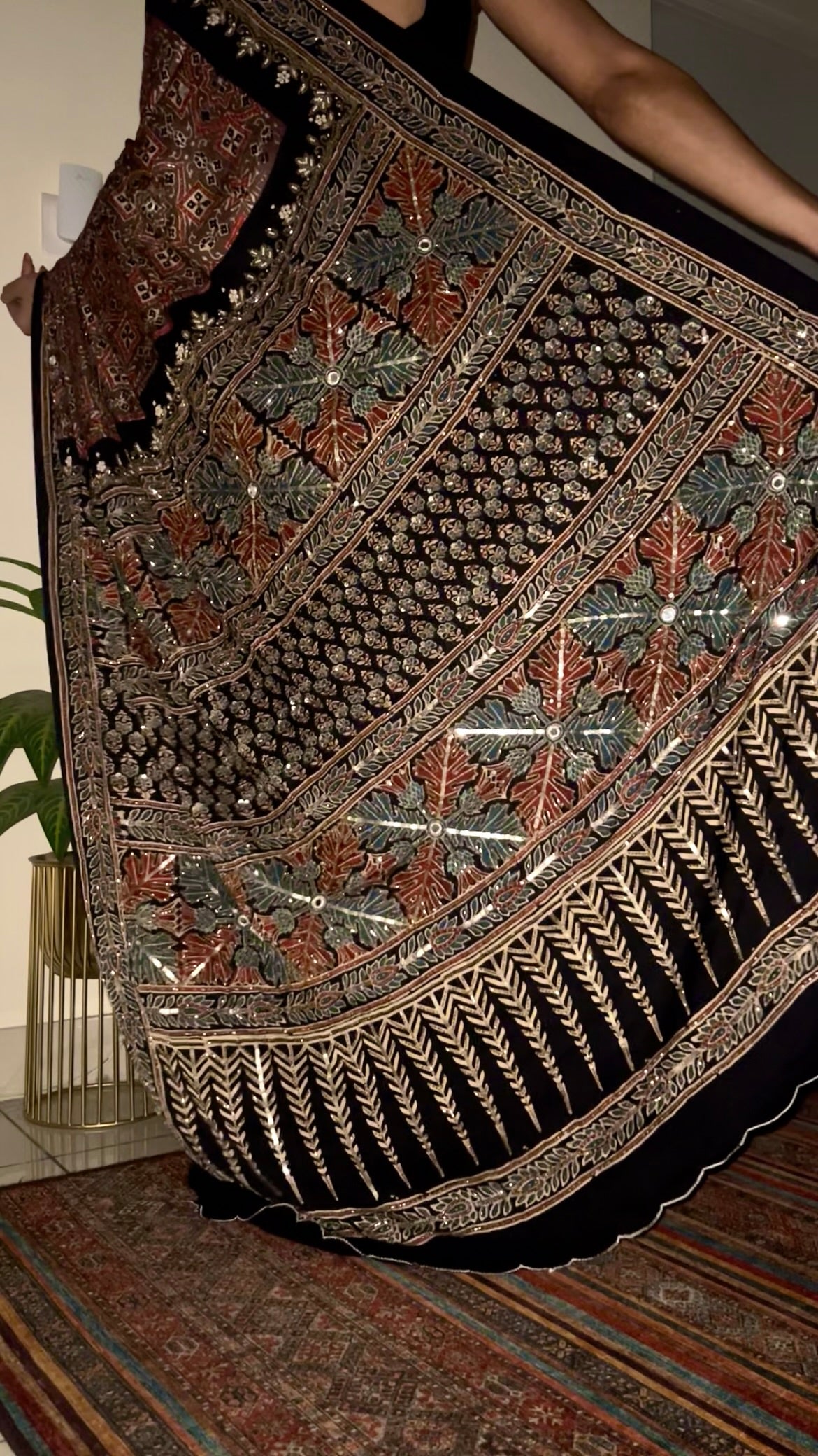 RUSTIC VELVET - Pure Modal Ajrakh Hand Embroidered Saree