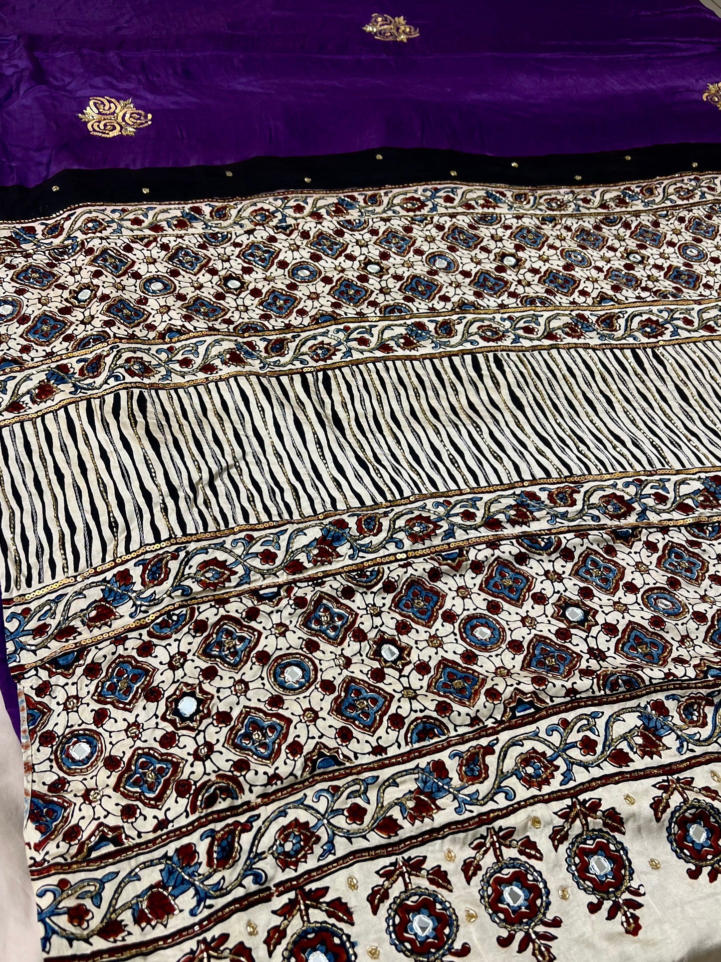 LILAC ROSE - Pure Modal Ajrakh Hand Embroidered Saree