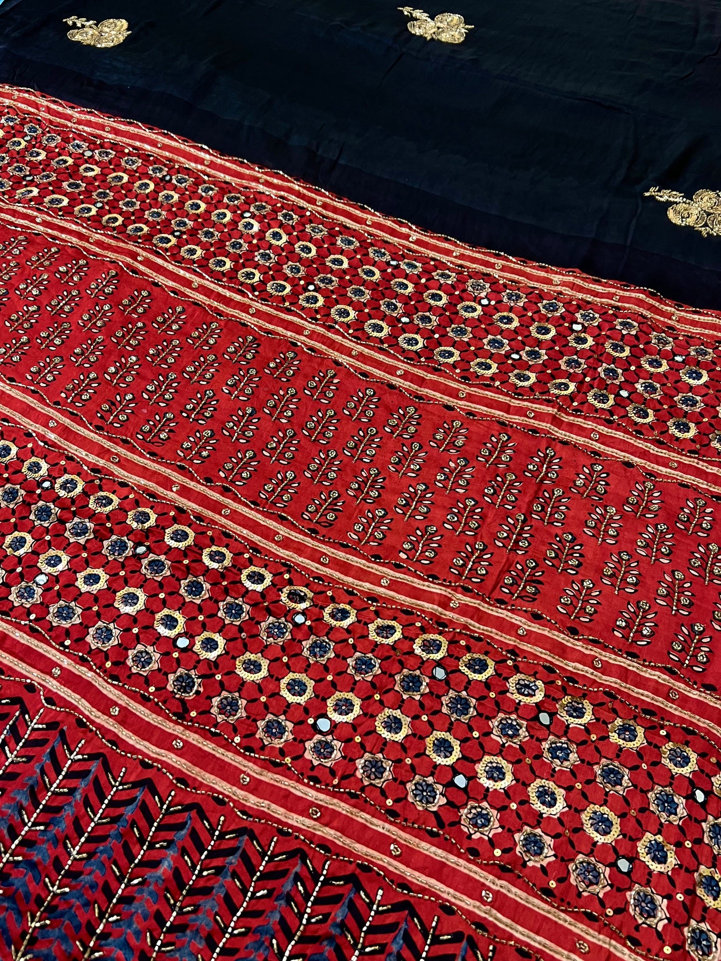 ETHEREAL ROSE - Pure Modal Ajrakh Hand Embroidered Saree