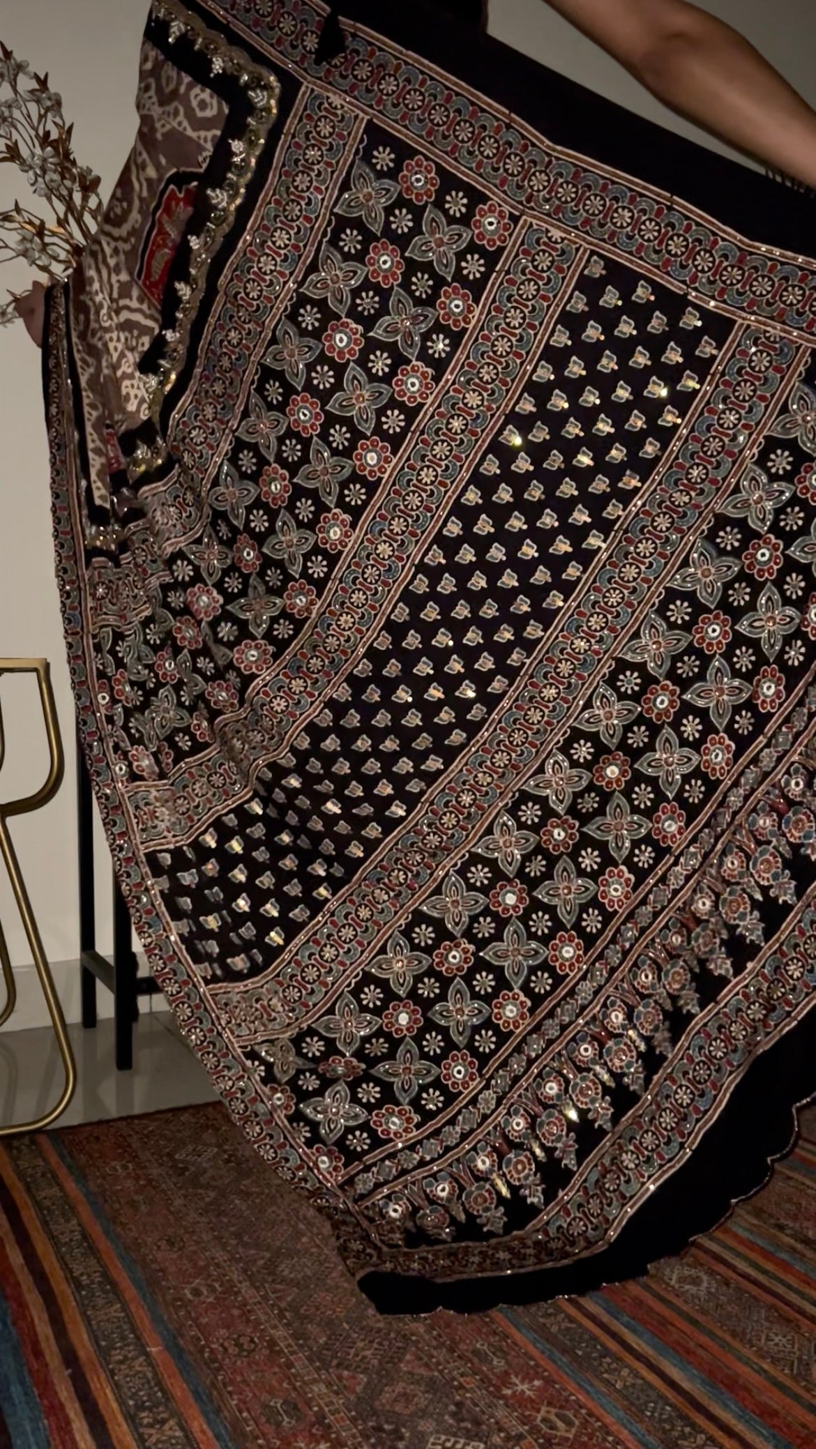 OPAL DREAM - Pure Modal Ajrakh Hand Embroidered Saree