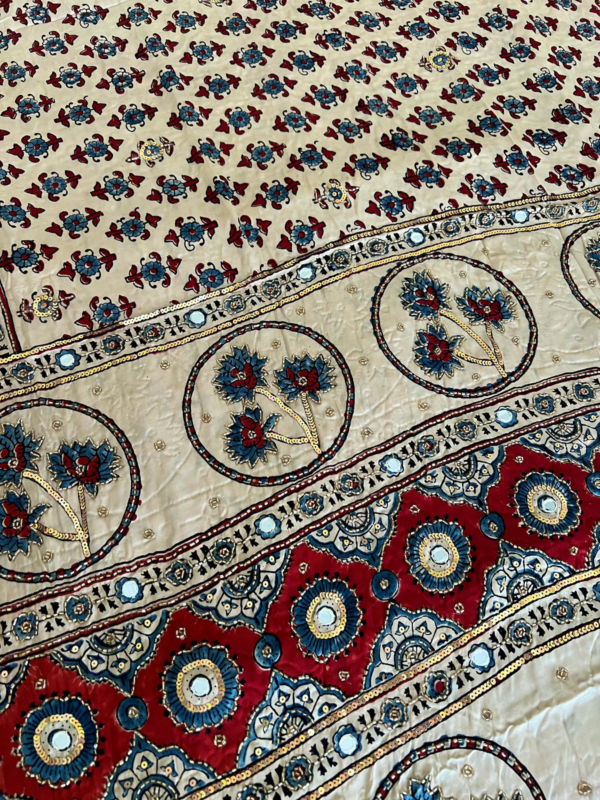 VANILLA VELVET - Pure Modal Ajrakh Hand Embroidered Saree