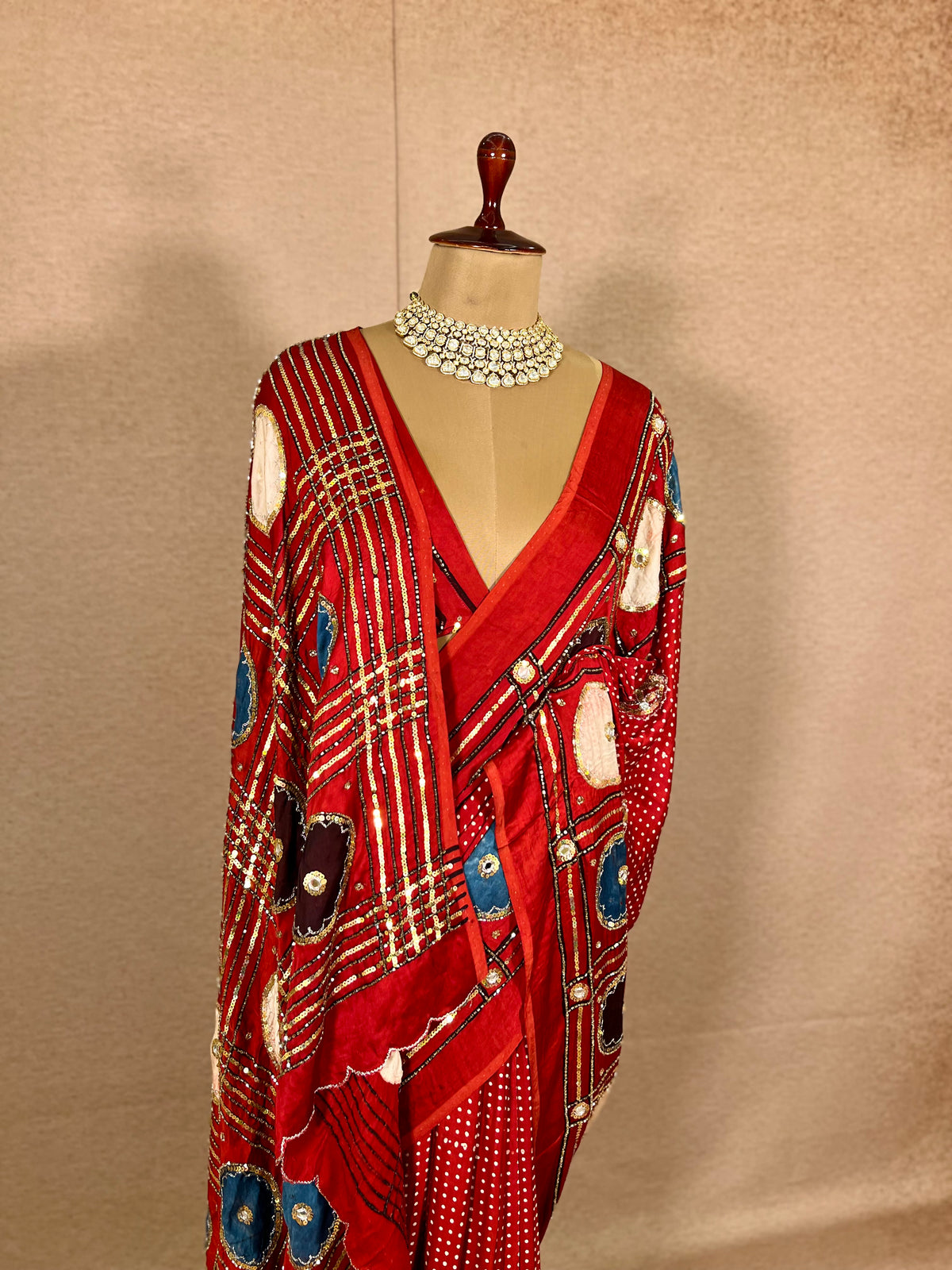 JEWEL MUSE - Pure Modal Ajrakh Hand Embroidered Saree