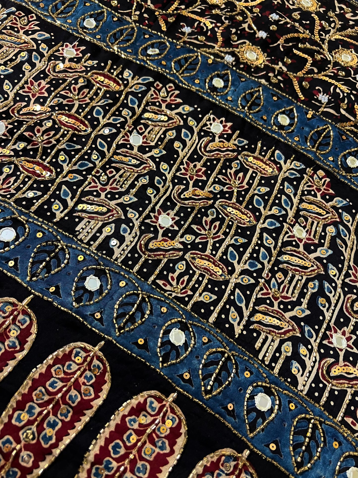 JADE LOTUS - Pure Modal Ajrakh Hand Embroidered Saree