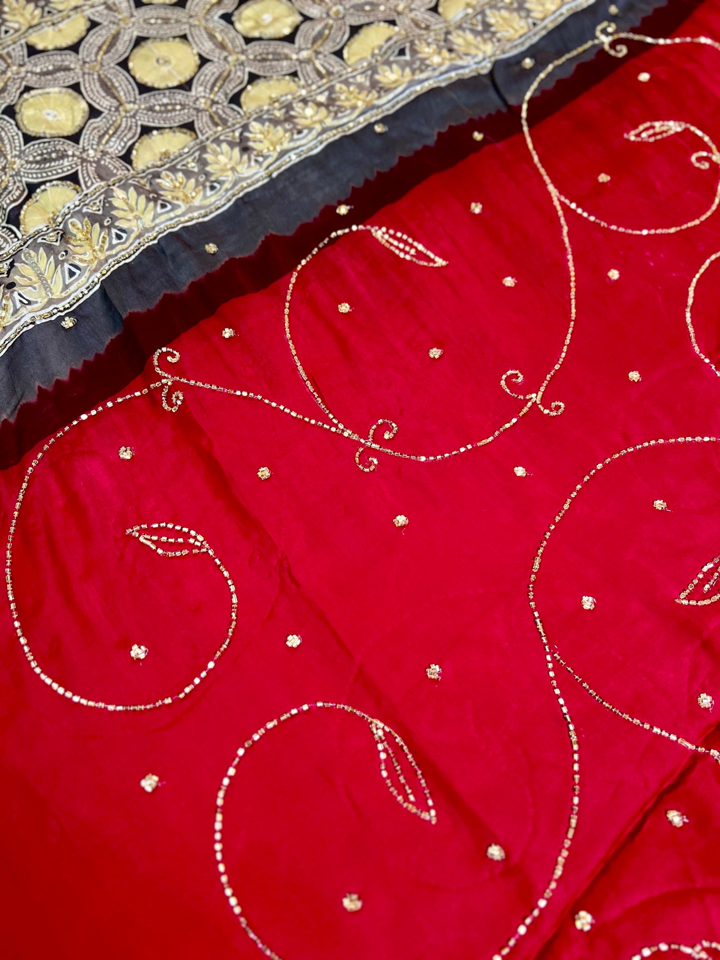 RUBY SPARKLE - Pure Modal Ajrakh Hand Embroidered Saree