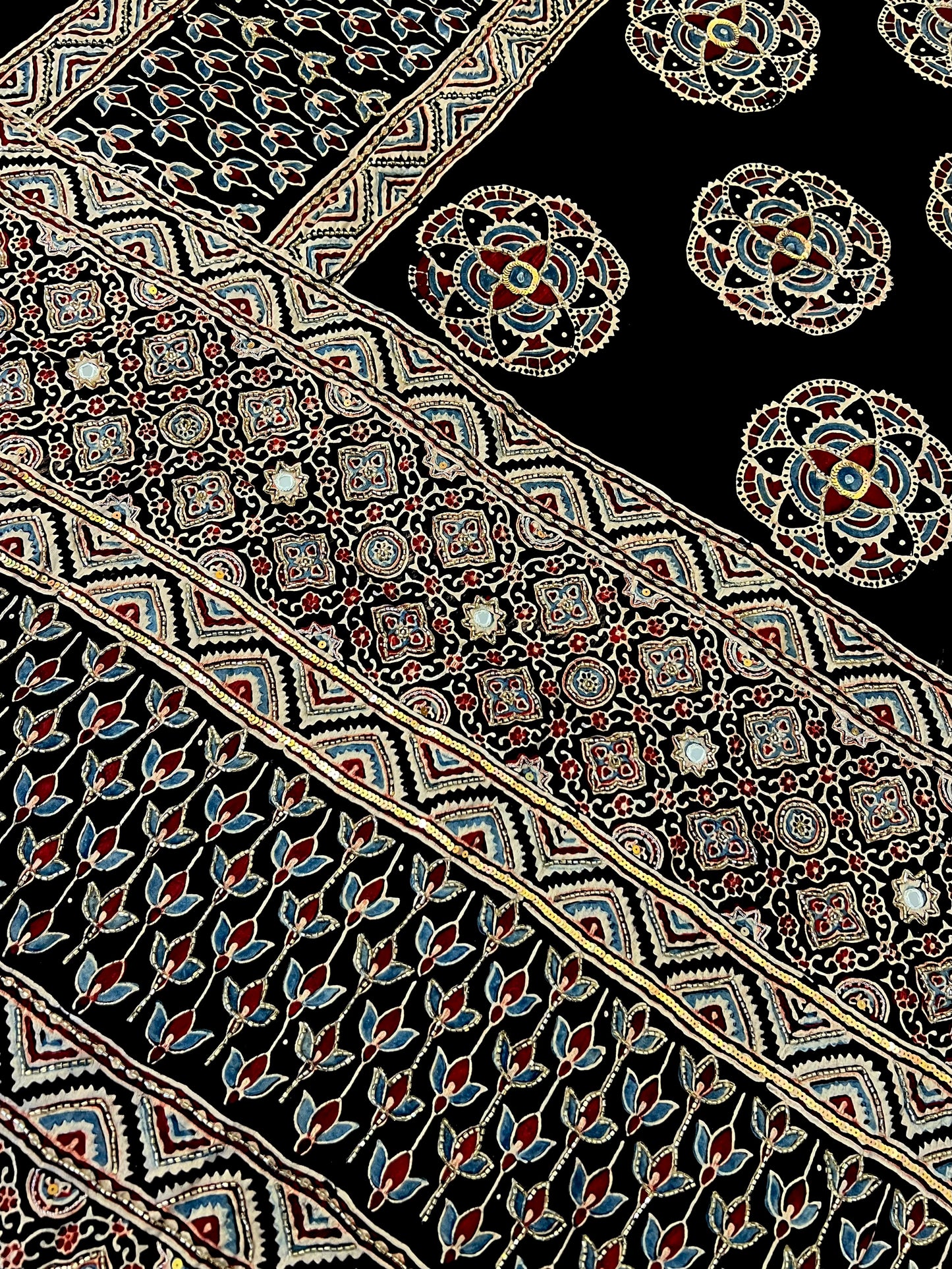 NIGHT LILY - Pure Modal Ajrakh Hand Embroidered Saree