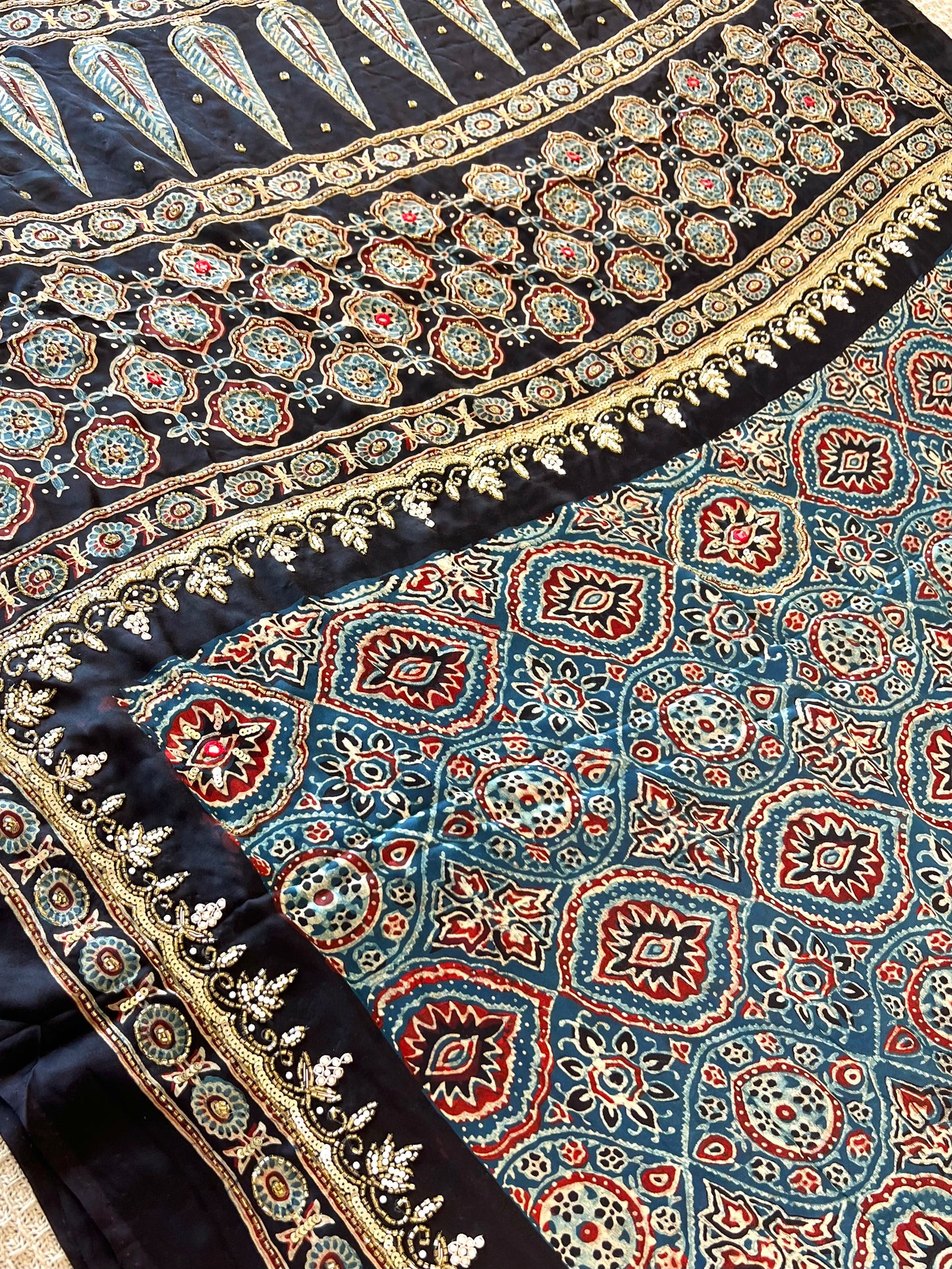 Blue Reverie - Pure Modal Ajrakh Hand Embroidered Saree